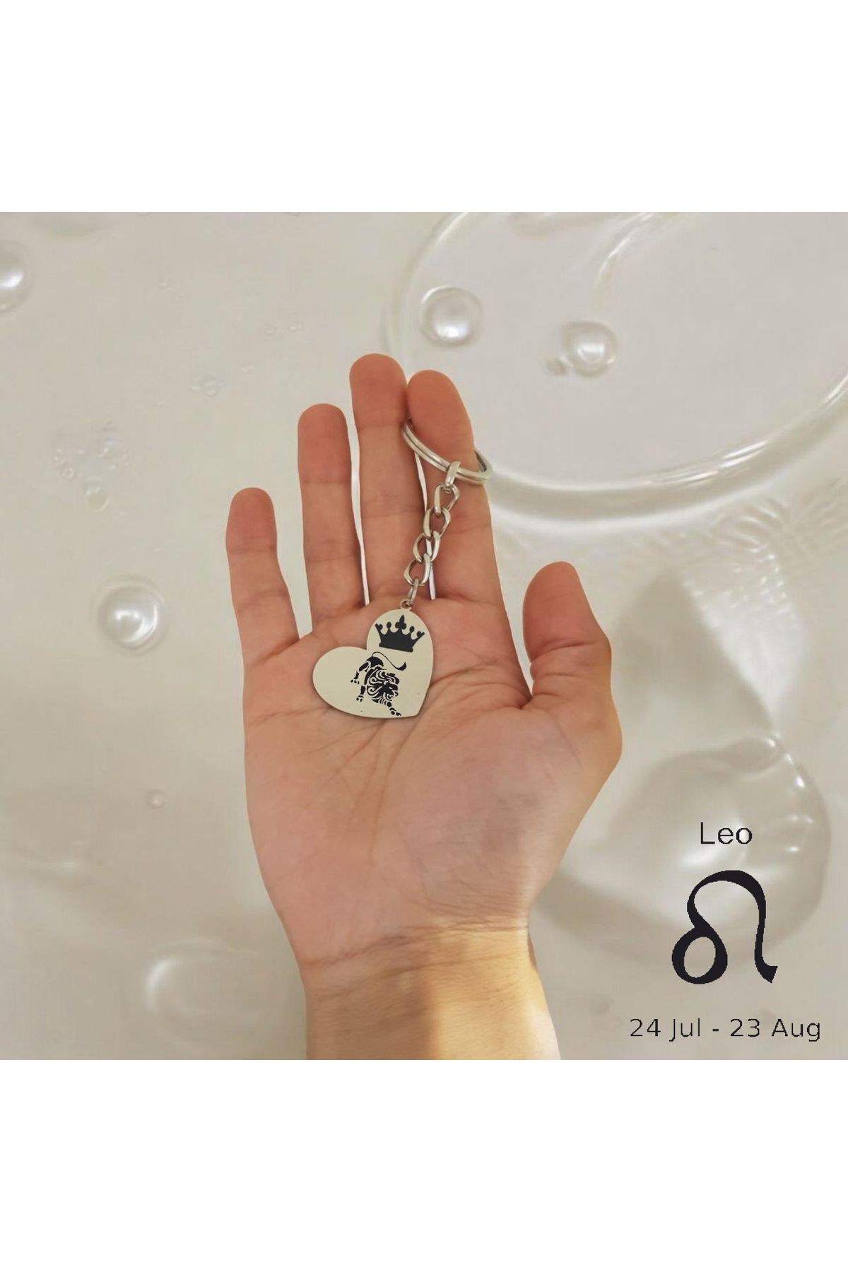 ARCHINO GOLD Aslan Burçları İçin Zincirli Kalp Motifli Paslanmaz Çelik Plakalı Hediyeye Özel Anahtarlık-487burç