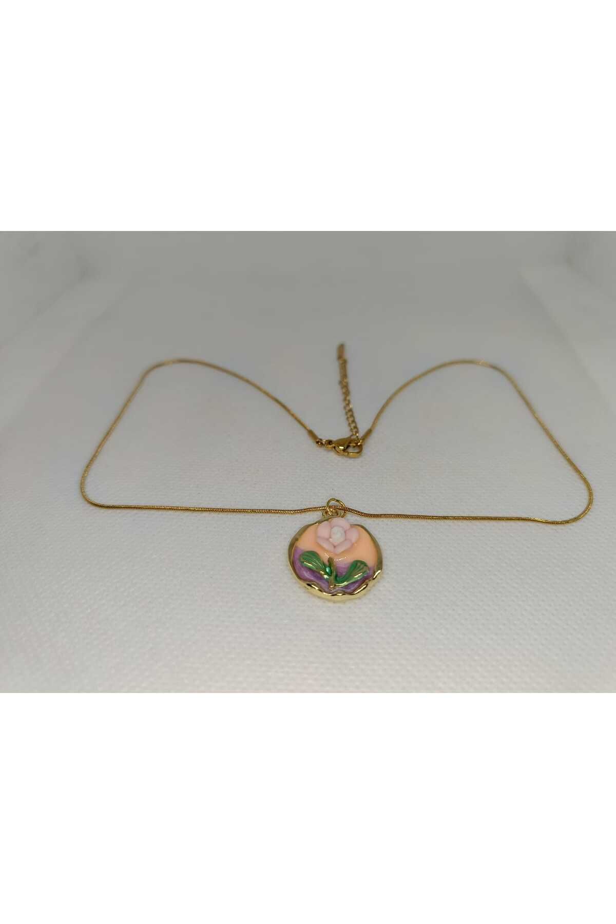 Store Çiçek Desenli Moda Paslanmaz Çelik Gold Kolye