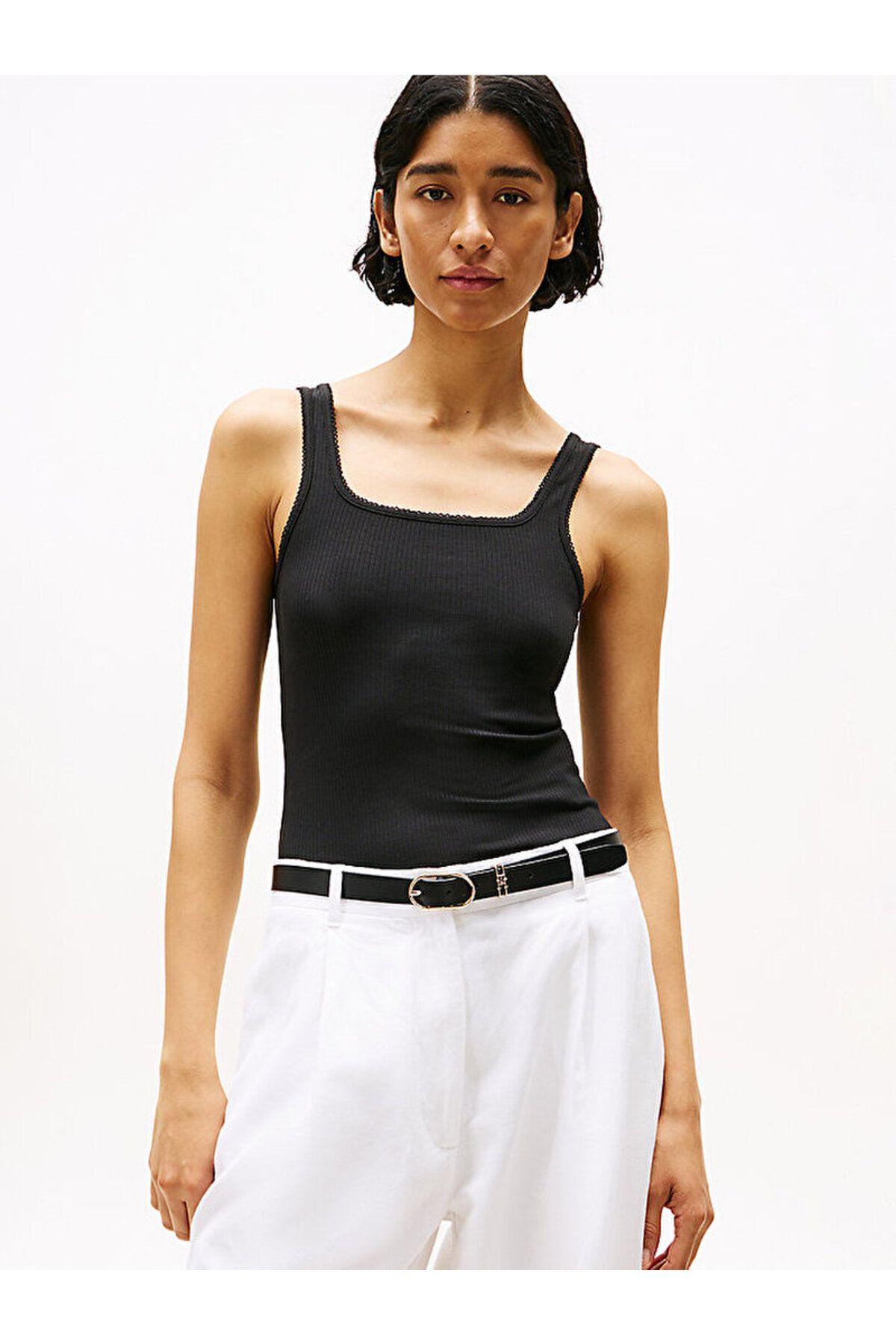 Tommy Hilfiger Ribbed Square Neck Slim Tank Top
