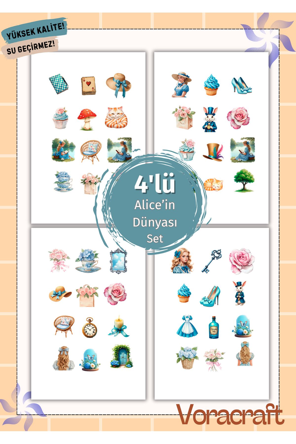 VORACRAFT 4'lü Alice'in Dünyası Ajanda Bullet Journal Set A052