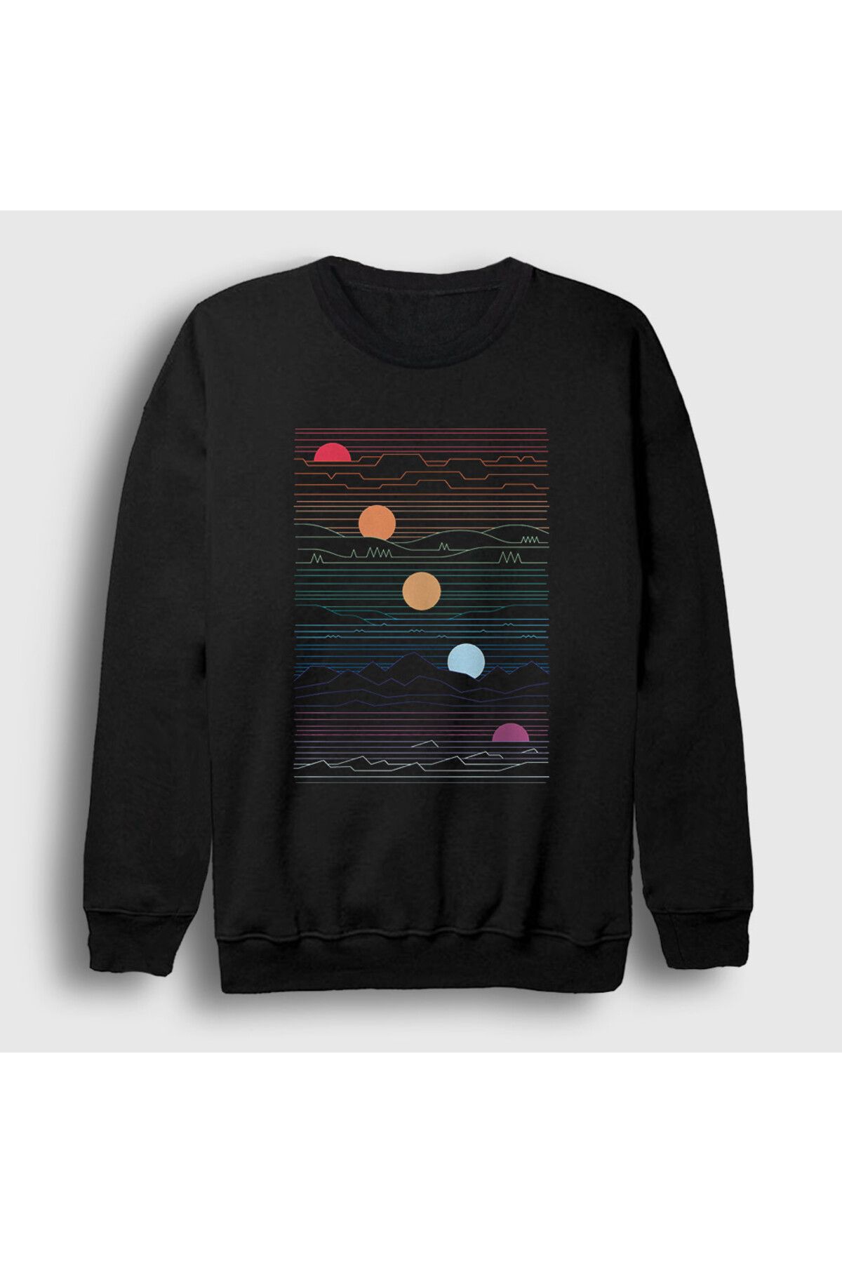 Presmono Unisex Siyah Sun Phases Güneşin Fazları Sweatshirt 551741tt