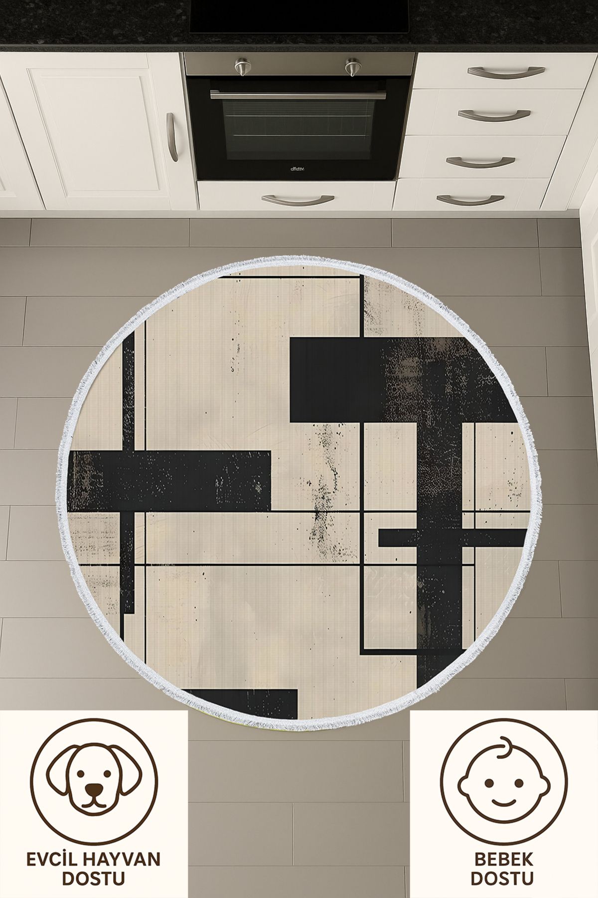 TNYLOF Yuvarlak Halı Modern Geometrik Desenli Pamuk Tabanlı Kaymaz Salon Halısı | 6 Ölçü Seçeneği