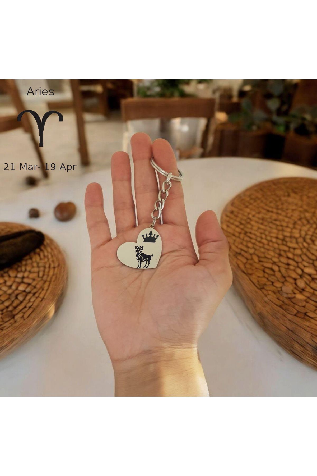 ARCHINO GOLD Koç Burçları İçin Paslanmaz Çelik Plakalı Kalp Motifli Zincirli Hediyeye Özel Anahtarlık-487burç
