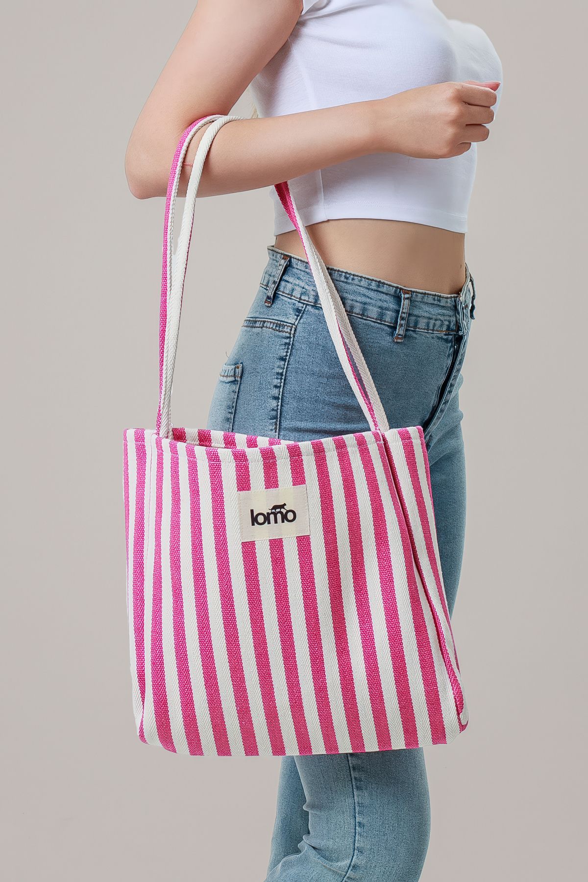 Lomo Bags Lomo One Omuz Çantası – Hem Günlük Hem Tatil Şıklığı Mini Clutch Hediye - Pembe Çizgili