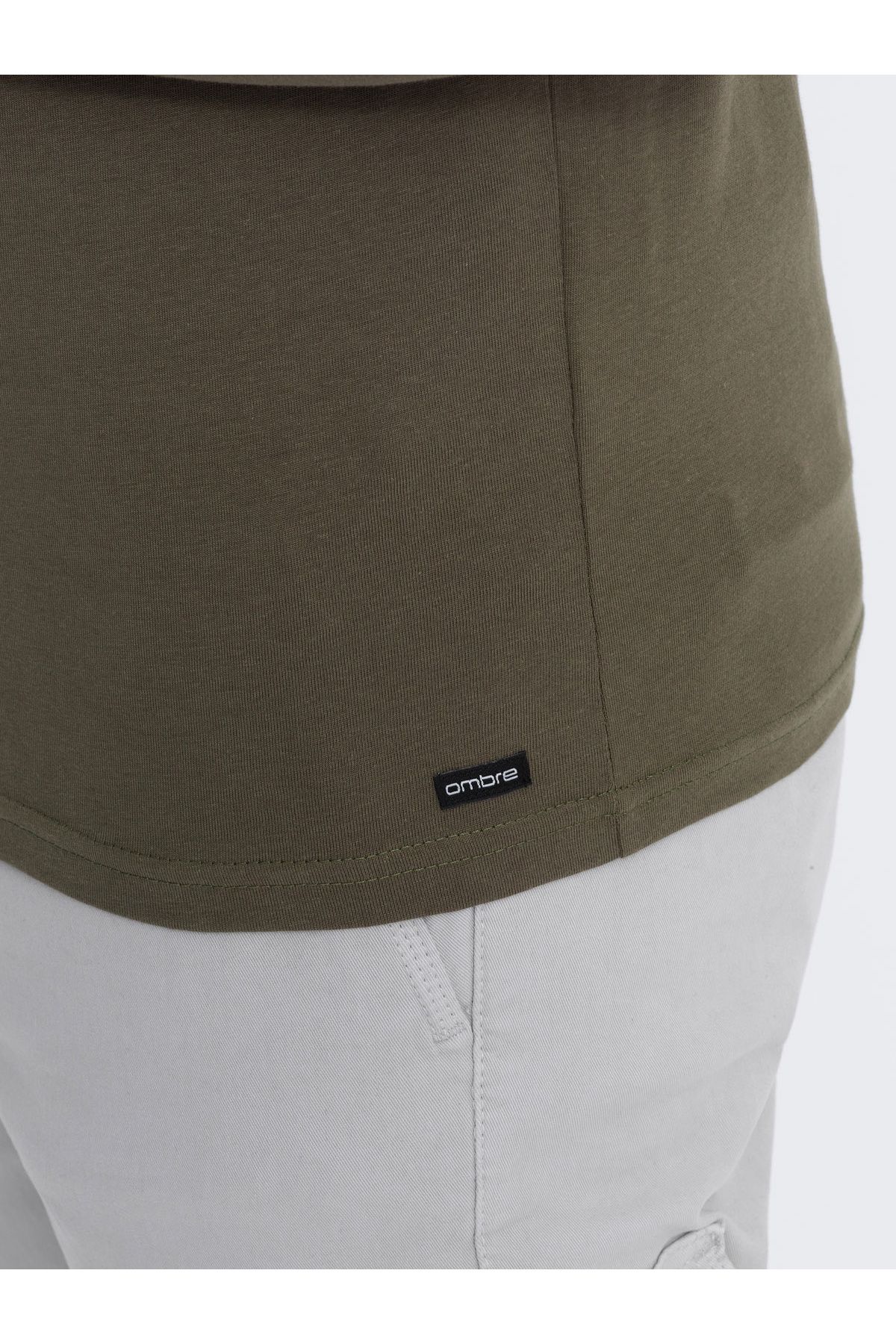 OMBRE-Herren Langarmshirt aus Baumwolle mit Knöpfen am Halsausschnitt - Dunkeloliv V1 OM-LSCL-0107 L 5