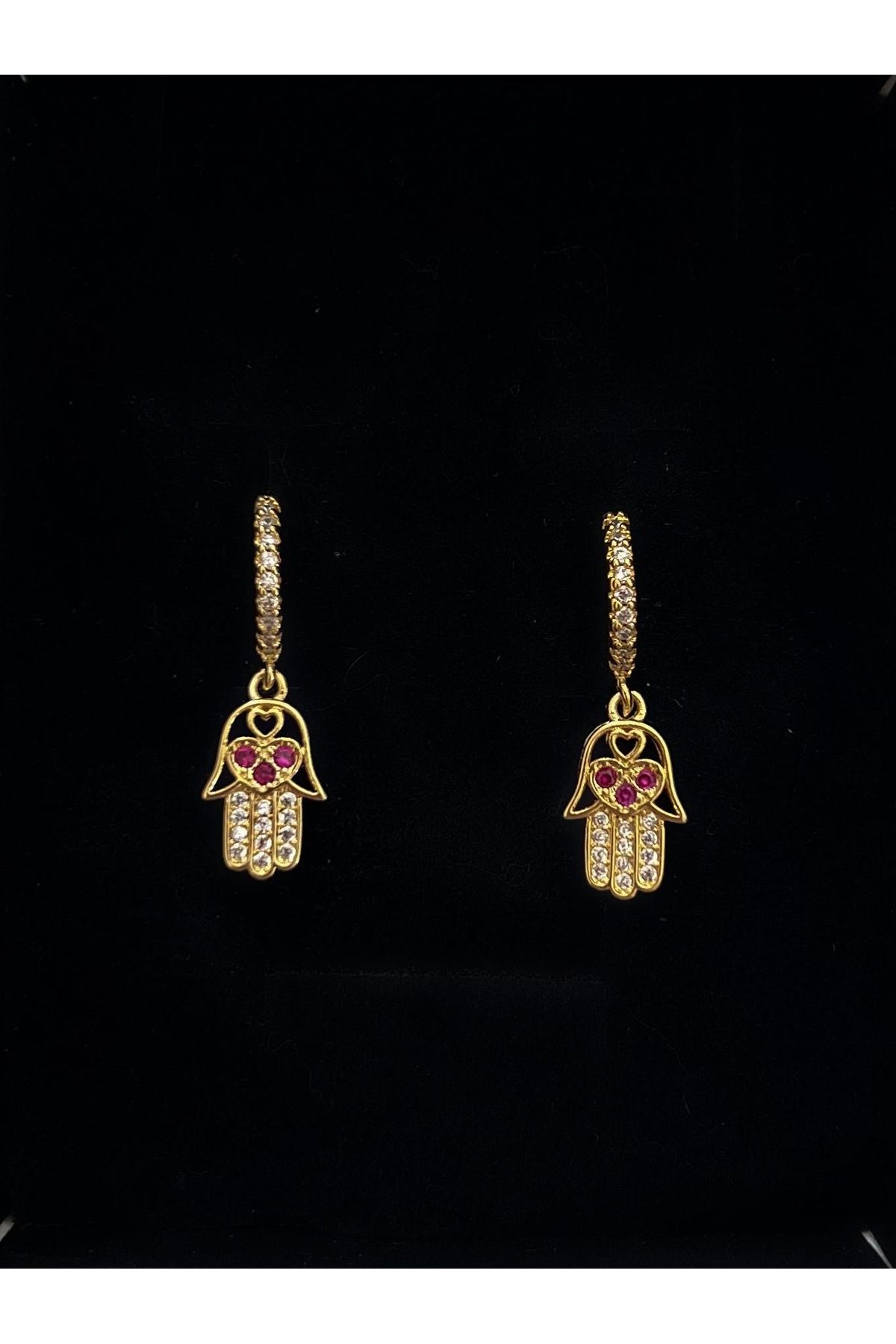MODA Taşlı Hamsa Eli Minimal Halka Küpe