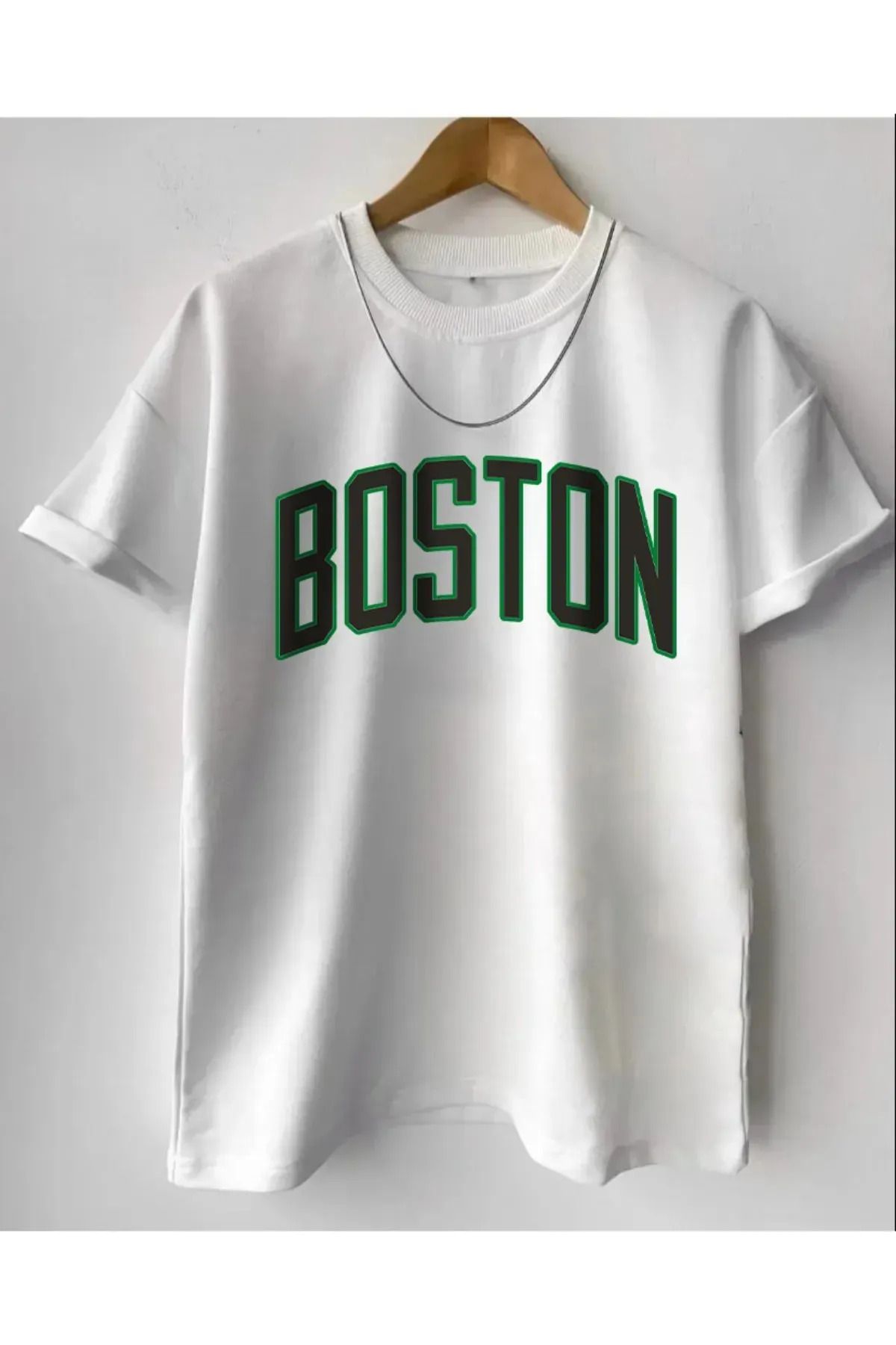 Koklonmoda Büyük Beden Unisex Boston Baskılı Oversize T-Shirt