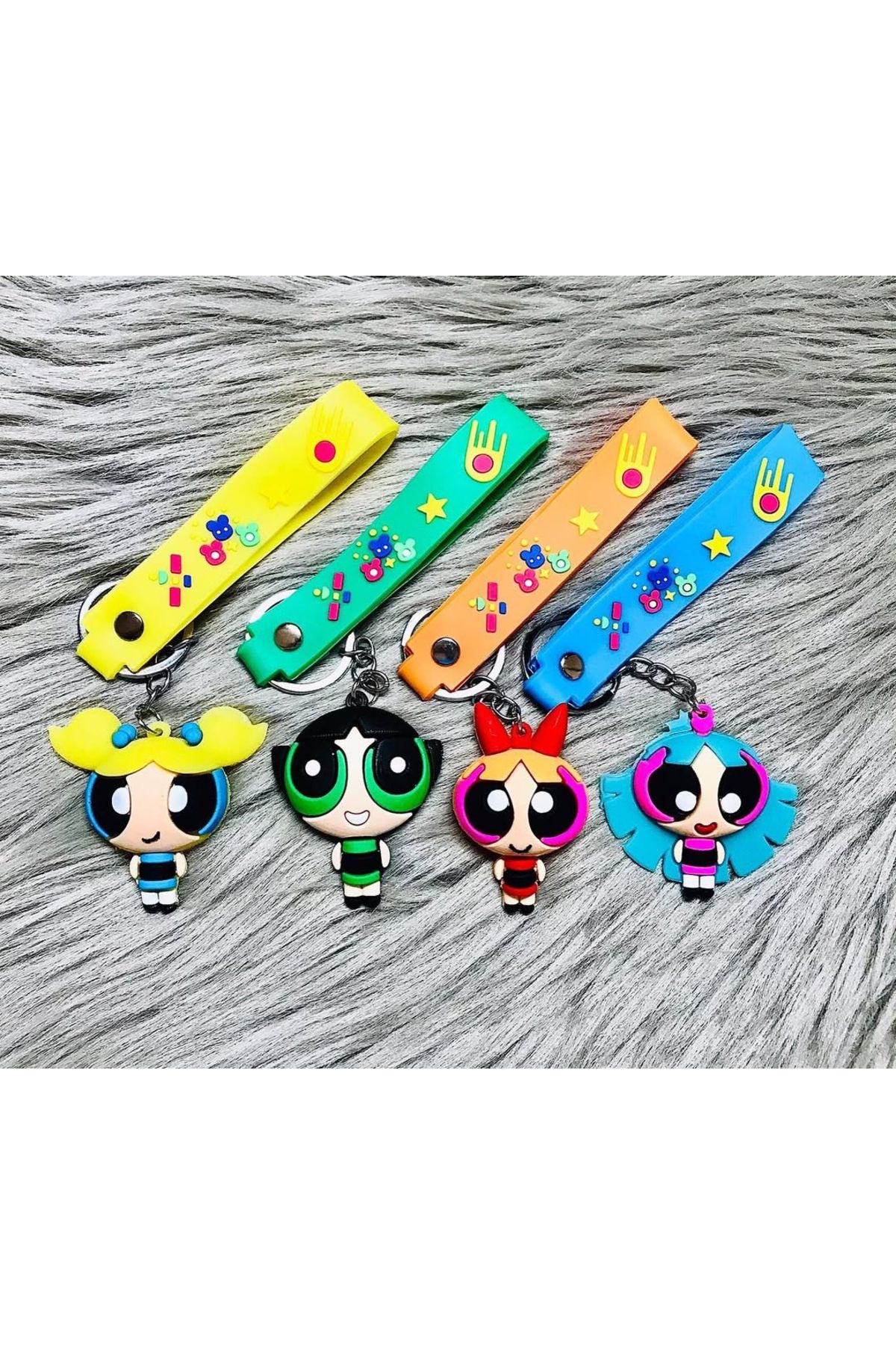 Wolawood Powerpuff Girls Anahtarlık Seti 4’lü Blossom Bubbles Buttercup Bliss Çizgi Film Hediyelik Takım