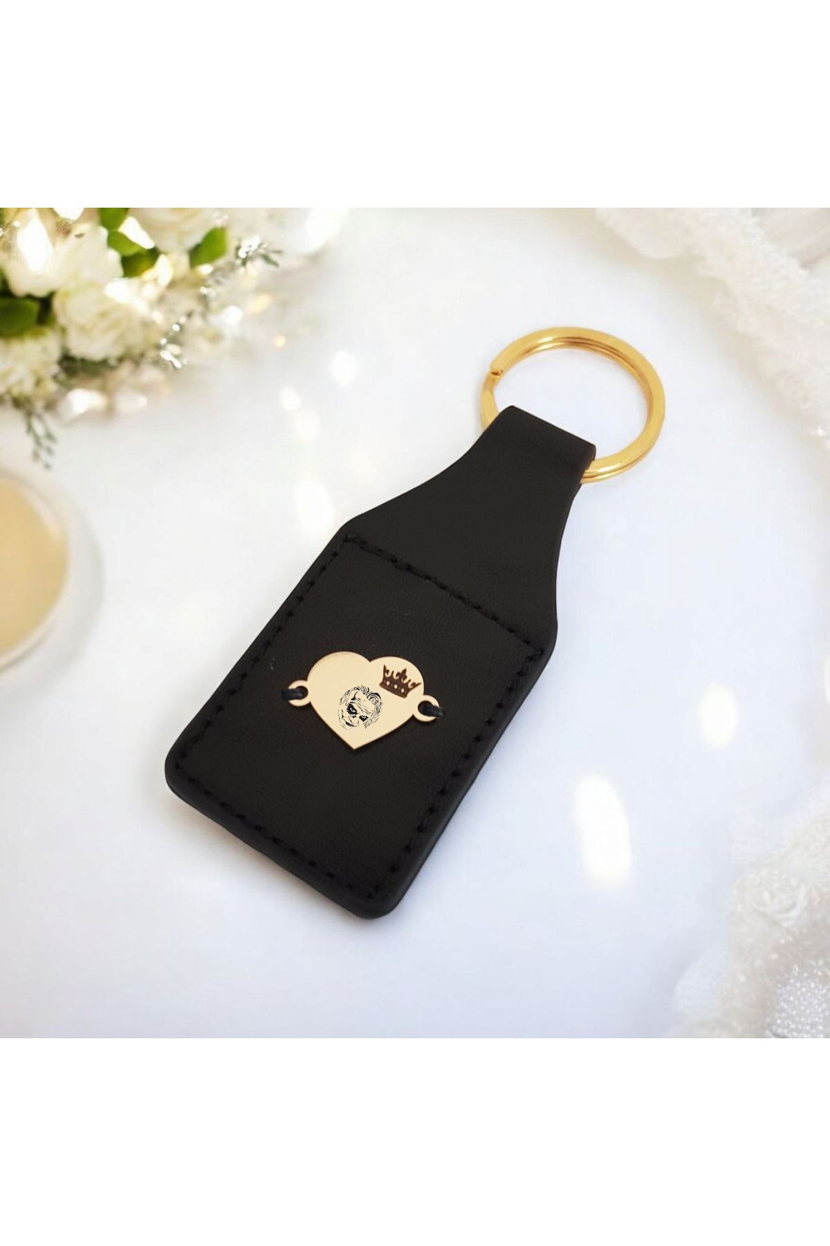 ARCHINO GOLD Joker Temalı Doğal Derili Kalp Motifli 14 Ayar Altın Plakalı Hediye Anahtarlık-488sembol
