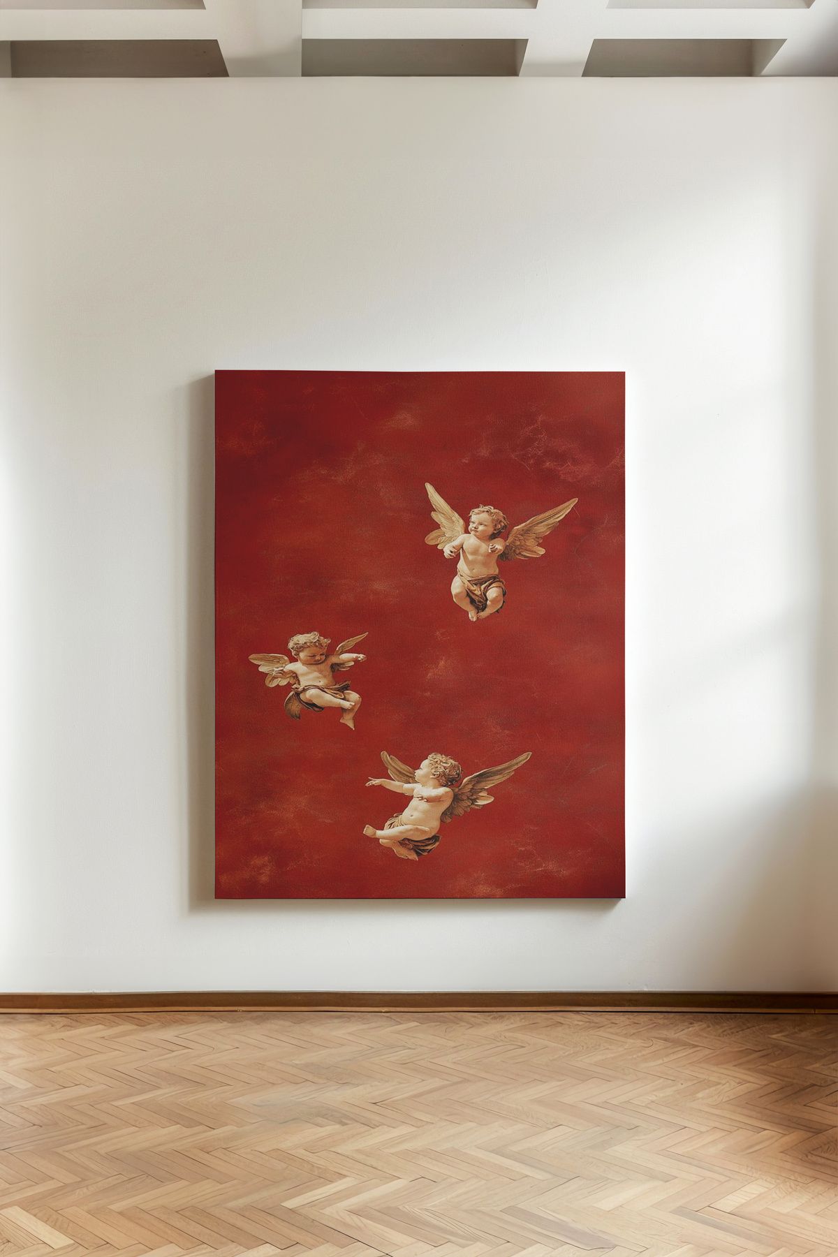 Kanvaspera Putto / Cherub Figürlü Barok Tarzı Üç Melek Kanvas Tablo - Modern ve Klasik Dekoratif Duvar Dekoru