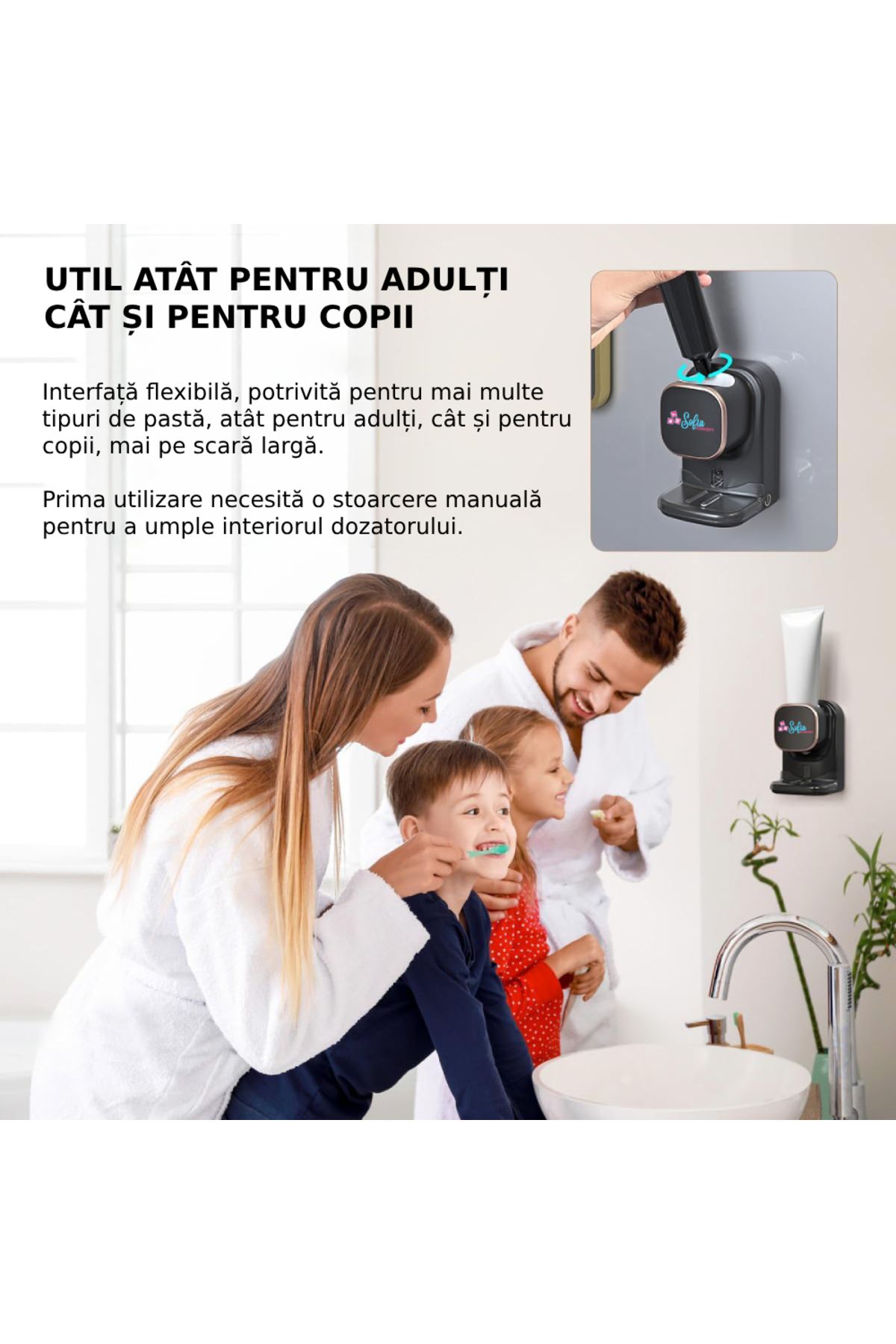 Sofia Concept-Dozator Pasta De Dinti Automat Sofia CONCEPT®, Senzor Infrarosu, 3 Nivele, 1200mAh, Black Core 3