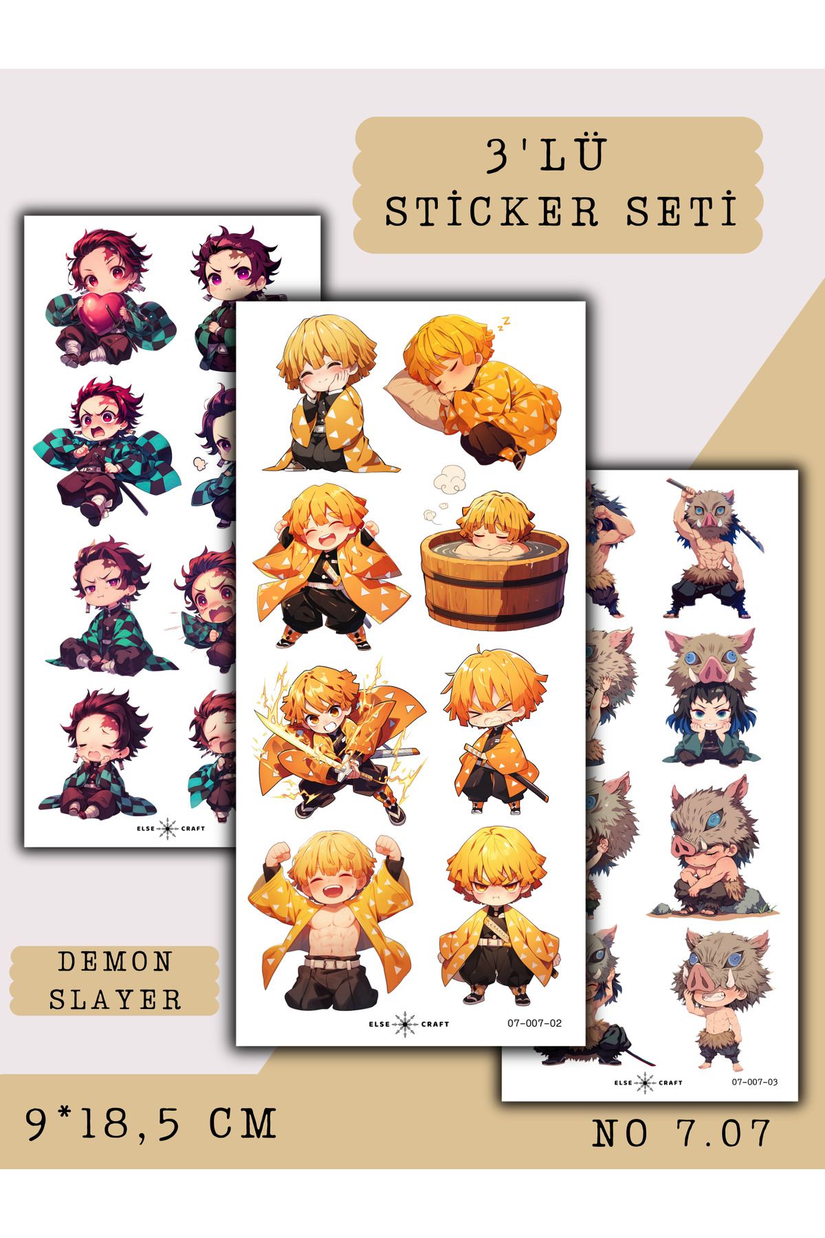 Else Craft 3'lü Demon Slayer Anime Manga Temalı Sticker 7.07
