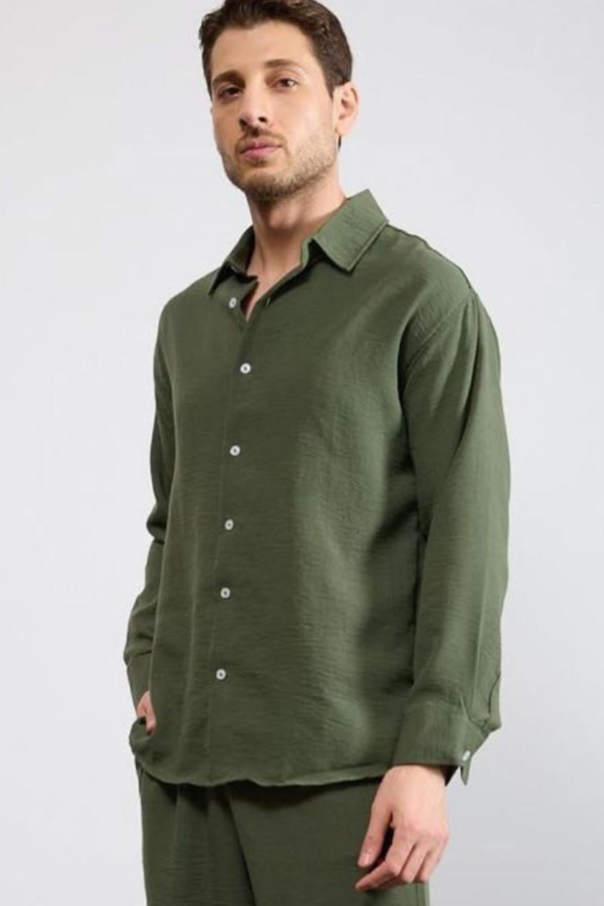 thesunfyre Erkek Oversize Kesim Keten Görünümlü Gömlek