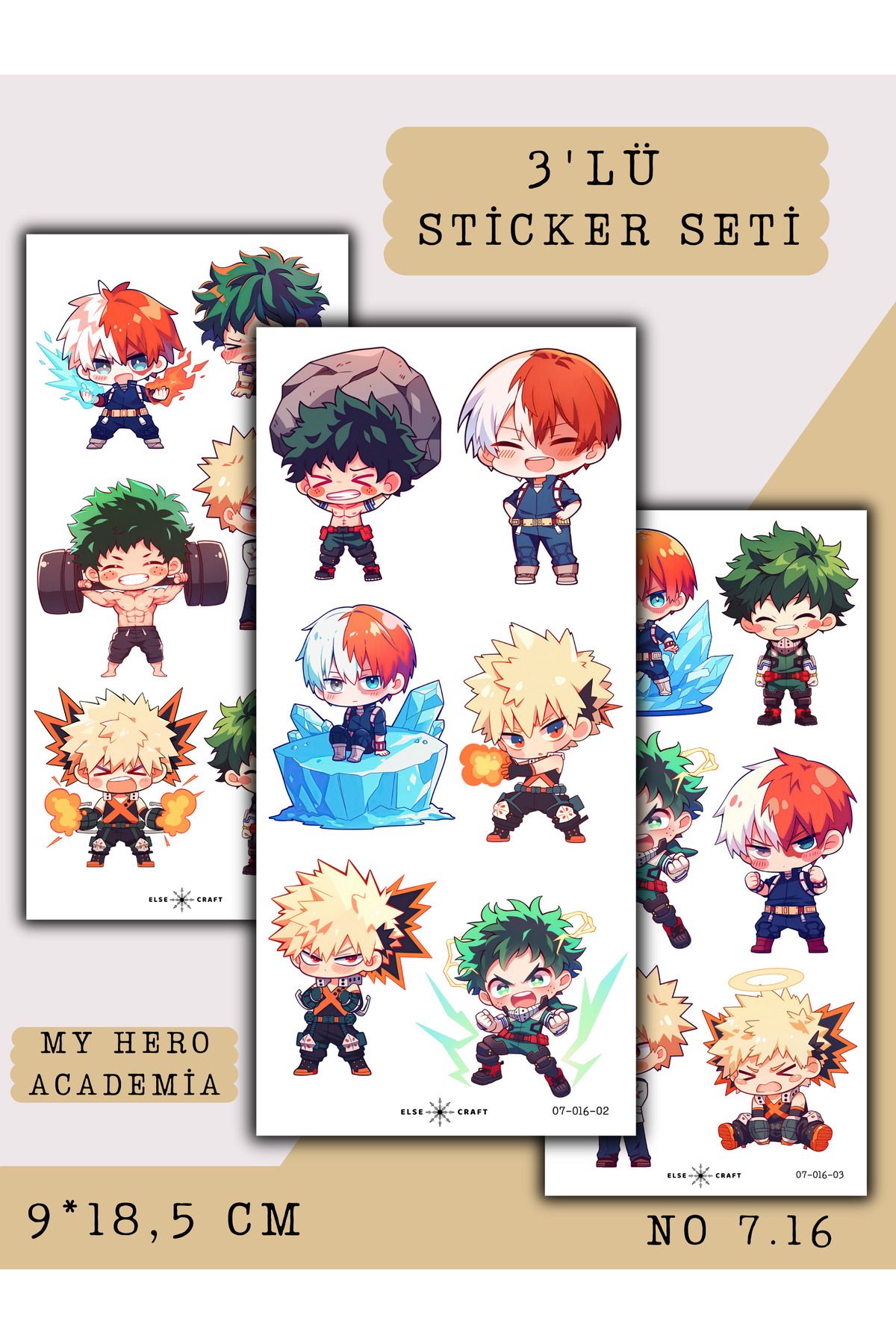 Else Craft 3'lü My Hero Academia Anime Manga Temalı Sticker 7.16