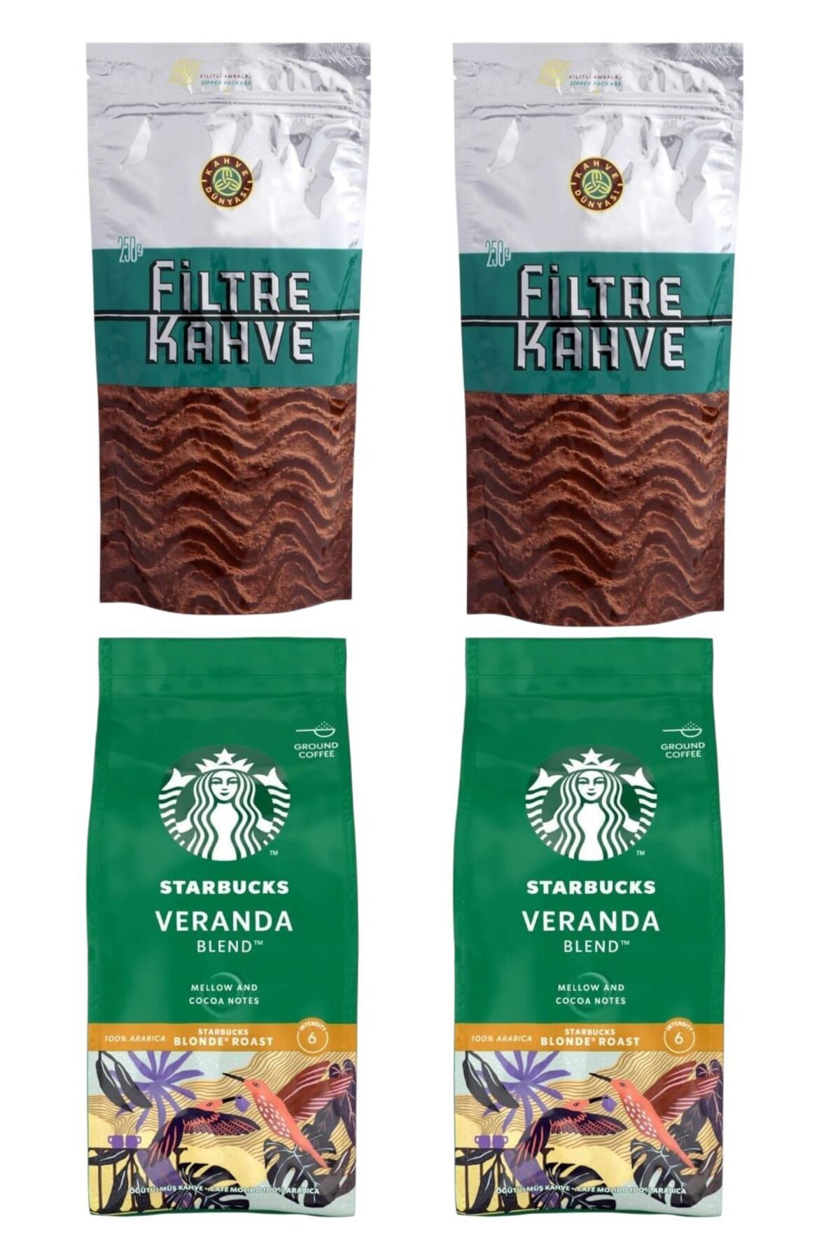 Kahve Dünyası Kahve Dünyası Filtre Kahve 250 grx2 adet ve Veranda Blend Öğütülmüş Kahve 200 Grx2 adet