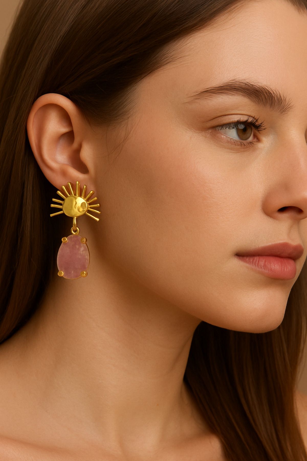 CLOVER JEWELRY Güneş Tasarımlı Kuvars Doğal Taş Küpe