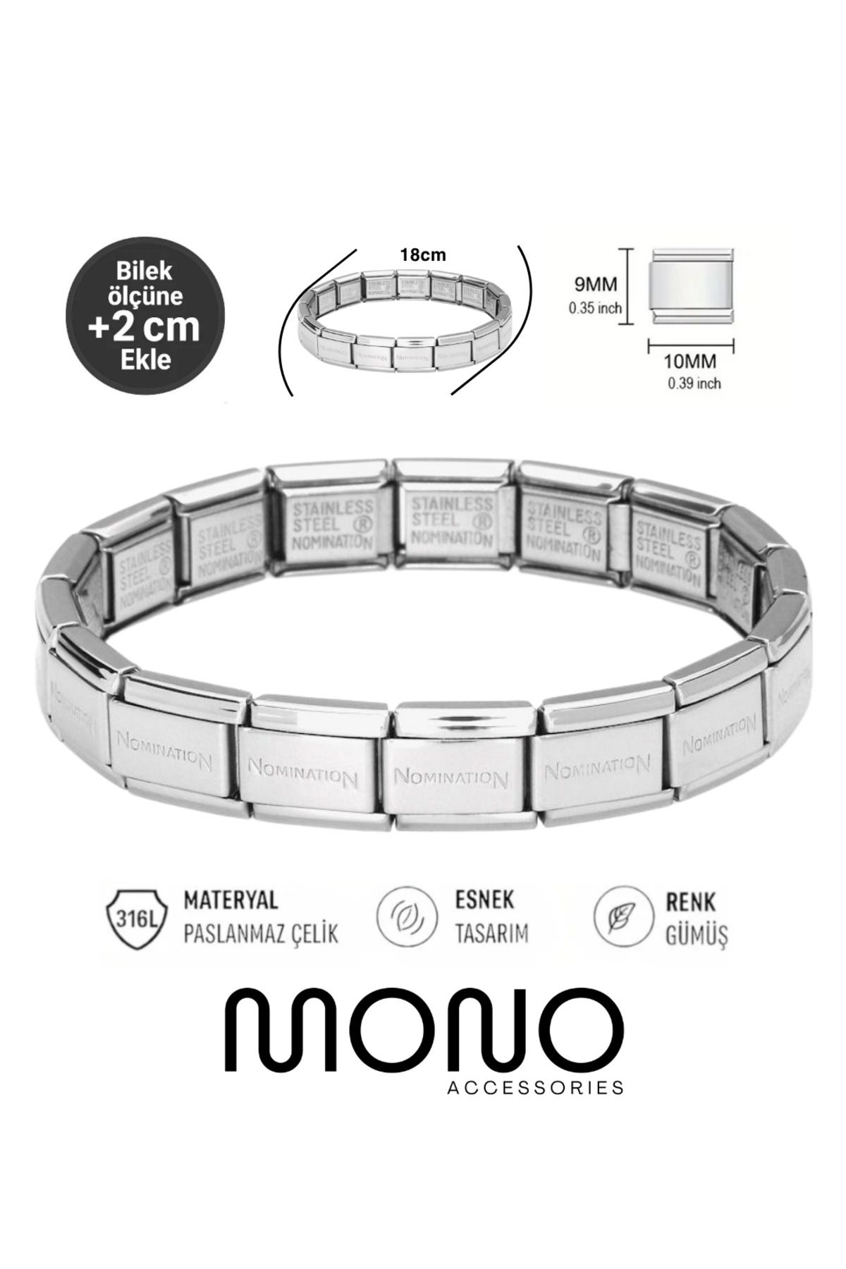 monoaccessories İtalyan Charm Çelik Bileklik Unisex