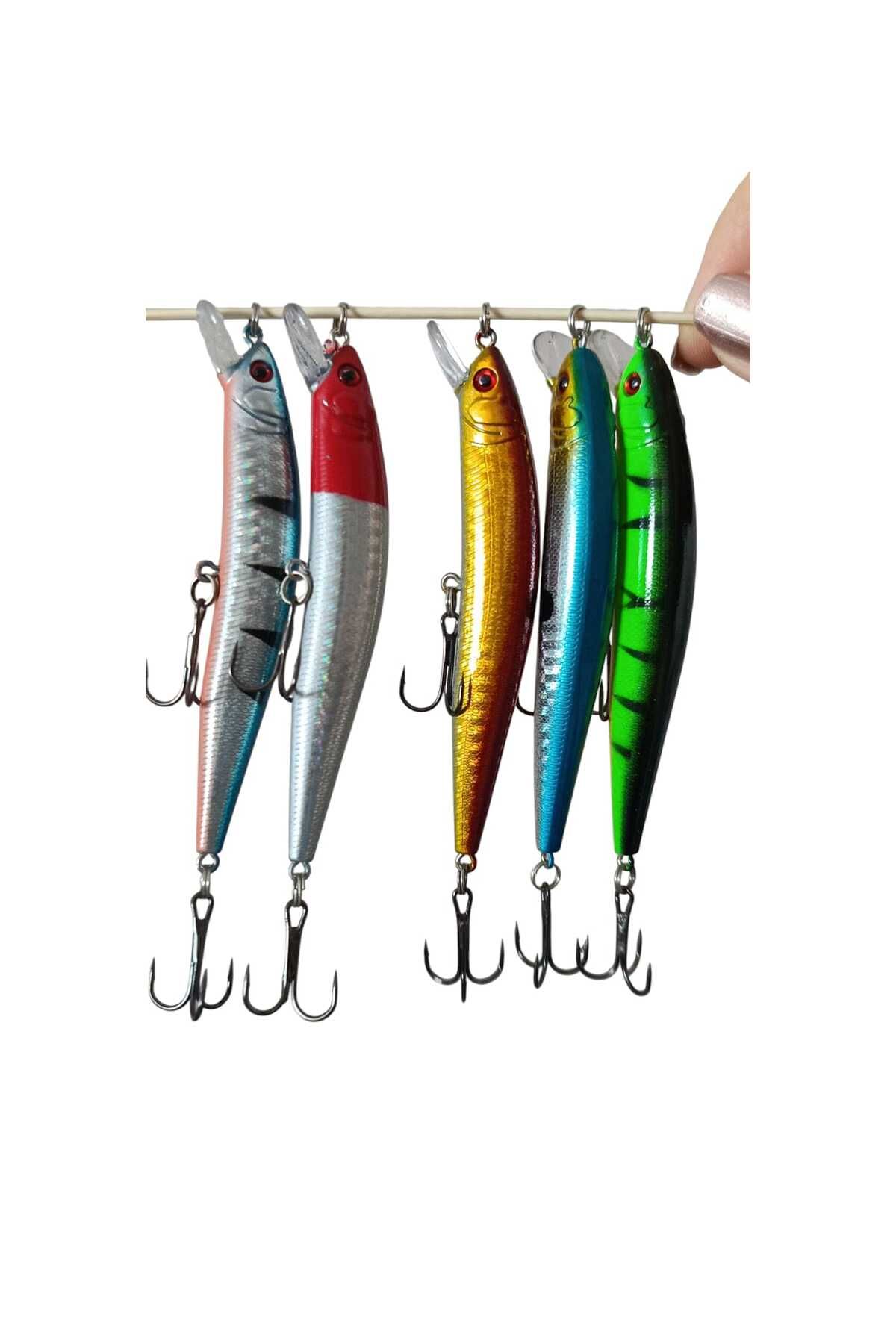 hobidaşım 5'li Yapay Sert Balık Yemi 9.5 cm 8.5g – 3D Gözlü Turna Balığı İçin Wobbler Seti
