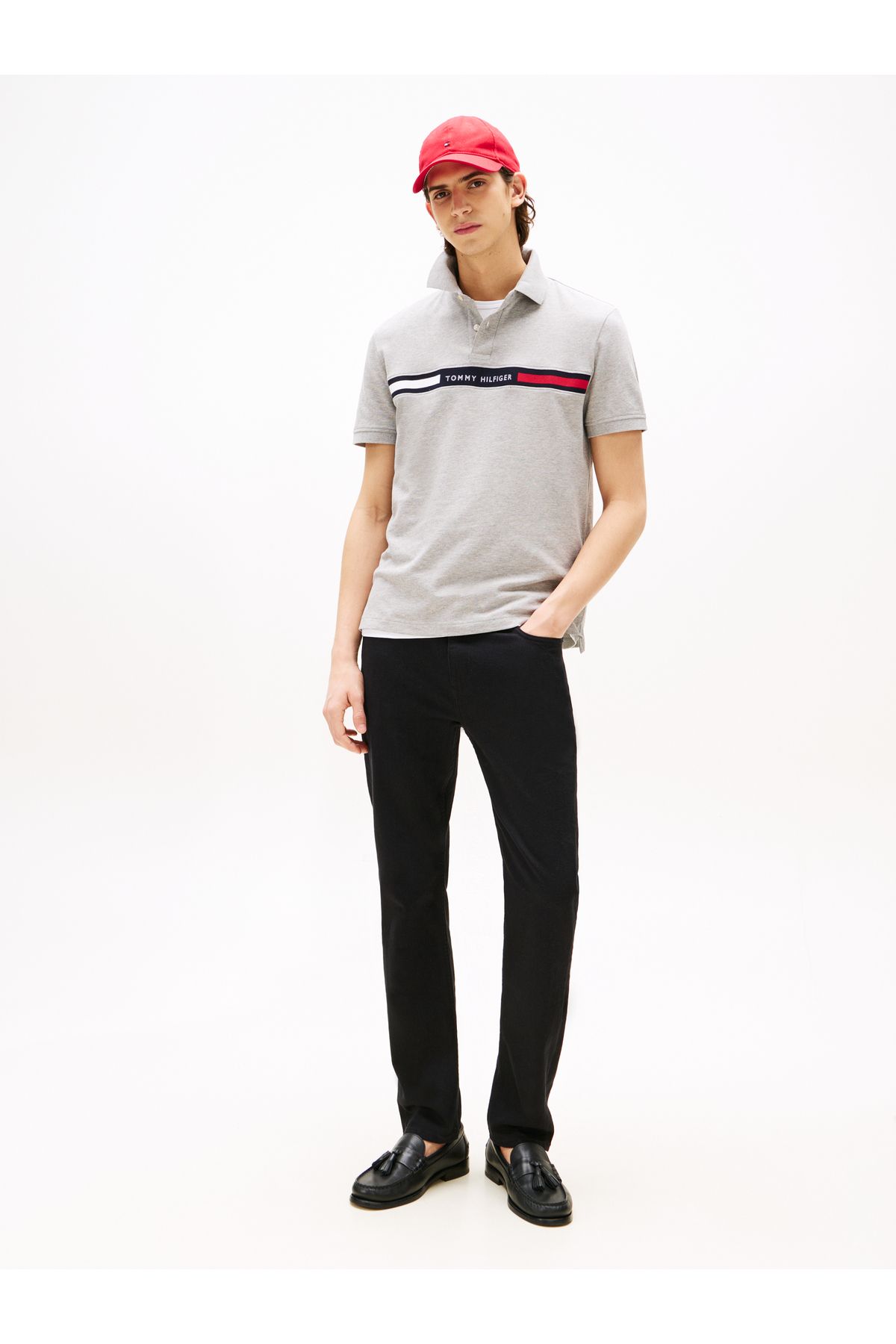 Tommy Hilfiger-Men Light Grey Heather Hilfiger Chest Insert Short Sleeve Polo T-Shirt 3