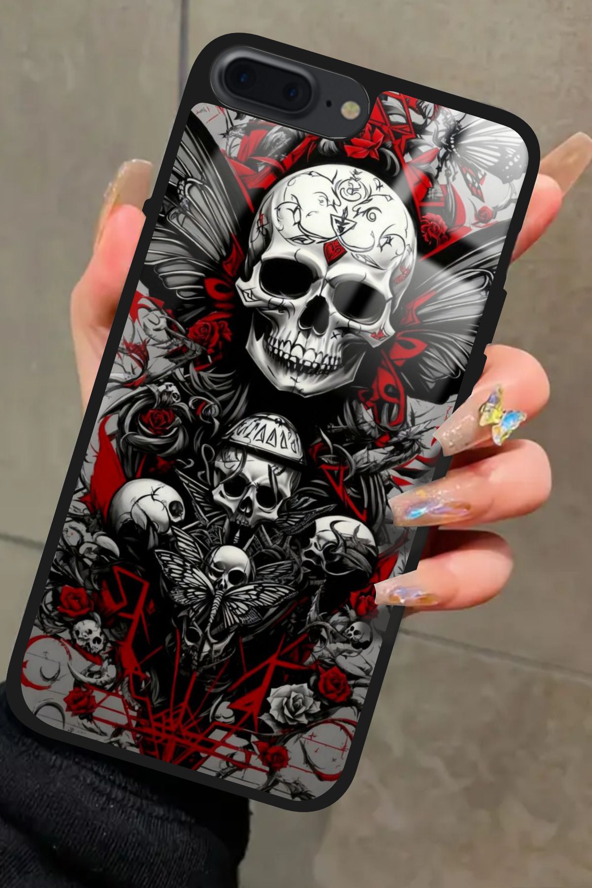 Snacase iPhone 8 Plus Uyumlu Kurukafa Posteri Tasarımlı Glossy Premium Kılıf