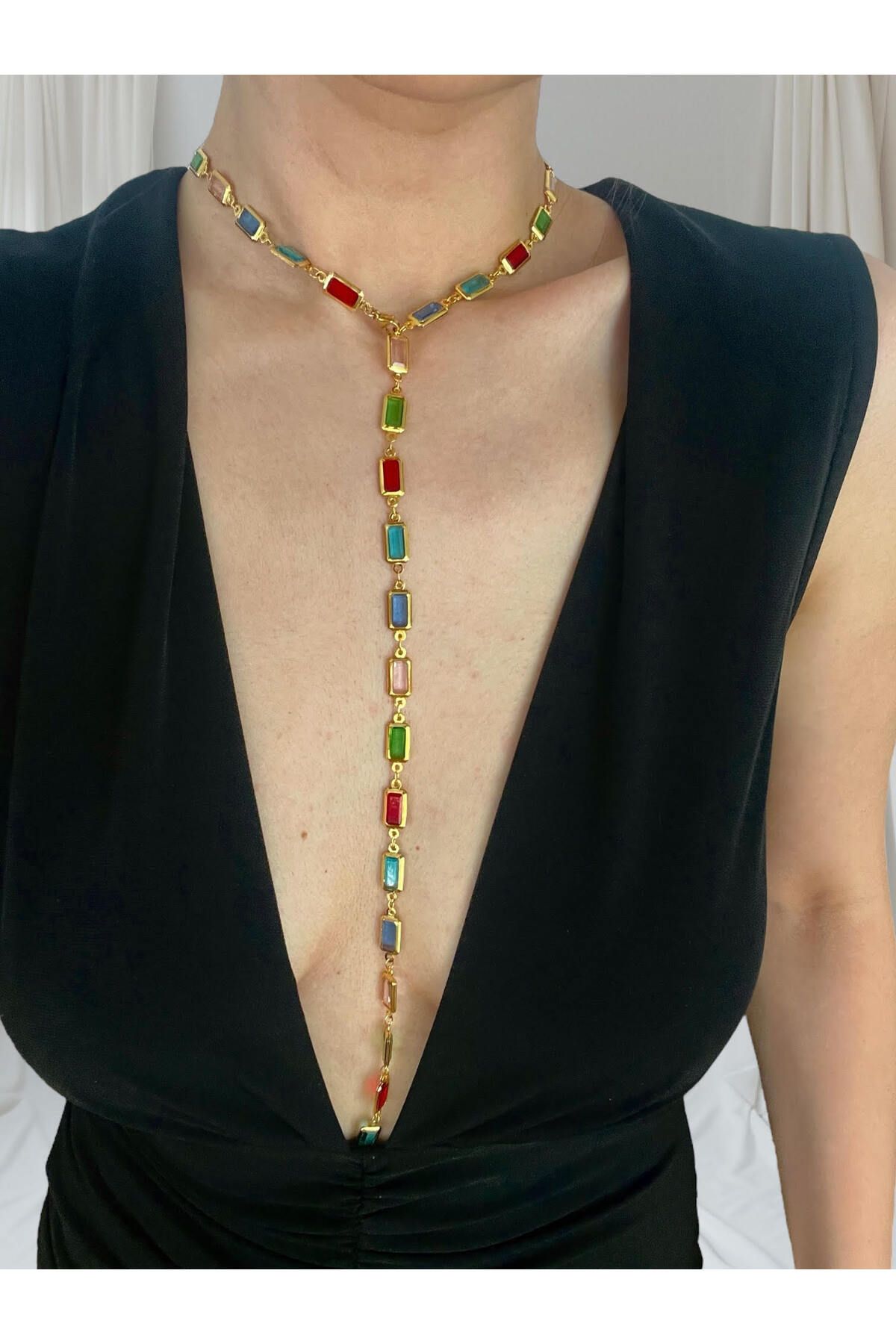 Hoop jewelery RENKLİ TAŞ ZİNCİR Y KOLYE DEKOLTE KOLYE