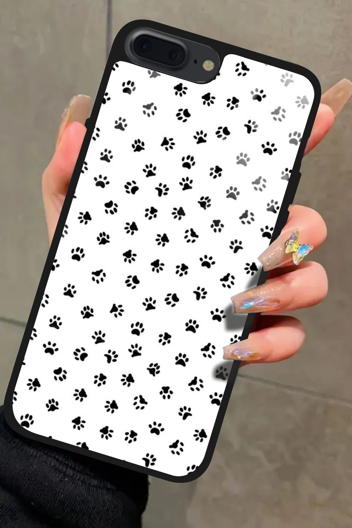 Snacase iPhone 7 Plus Uyumlu Siyah-Beyaz Kedi Patisi Tasarımlı Glossy Premium Kılıf