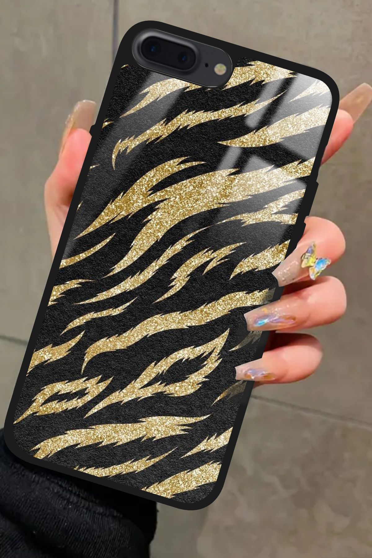 Snacase iPhone 7 Plus Uyumlu Kahverengi Zebra Tasarımlı Glossy Premium Kılıf