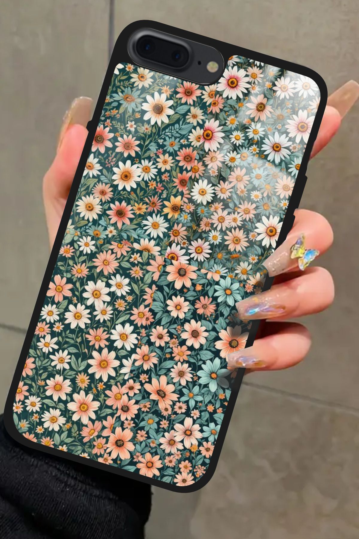 Snacase iPhone 8 Plus Uyumlu Karışık Çiçek Tasarımlı Glossy Premium Kılıf