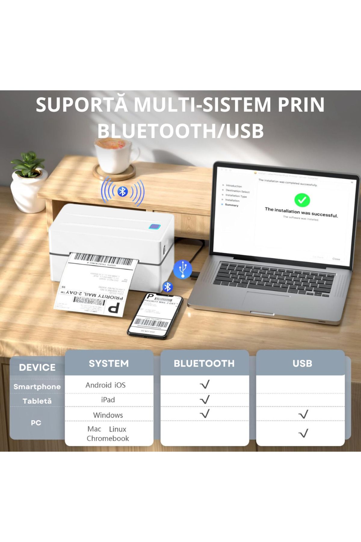 Vittalist-Thermal Printer for Labels and AWBs, Compatible with iOS / Android / Windows / MacOS, White 4
