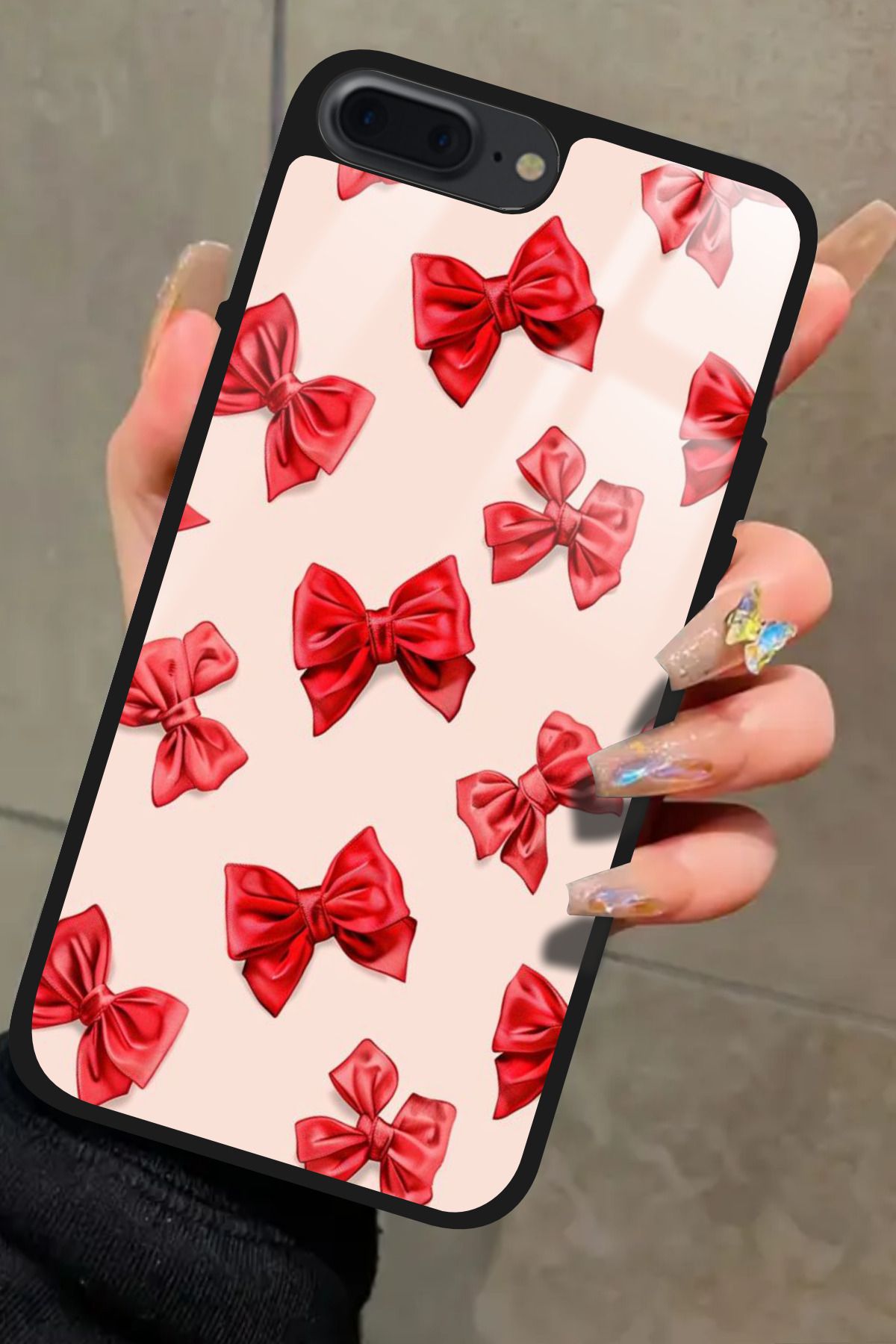 Snacase iPhone 8 Plus Uyumlu Kırmızı Kurdele Tasarımlı Glossy Premium Kılıf