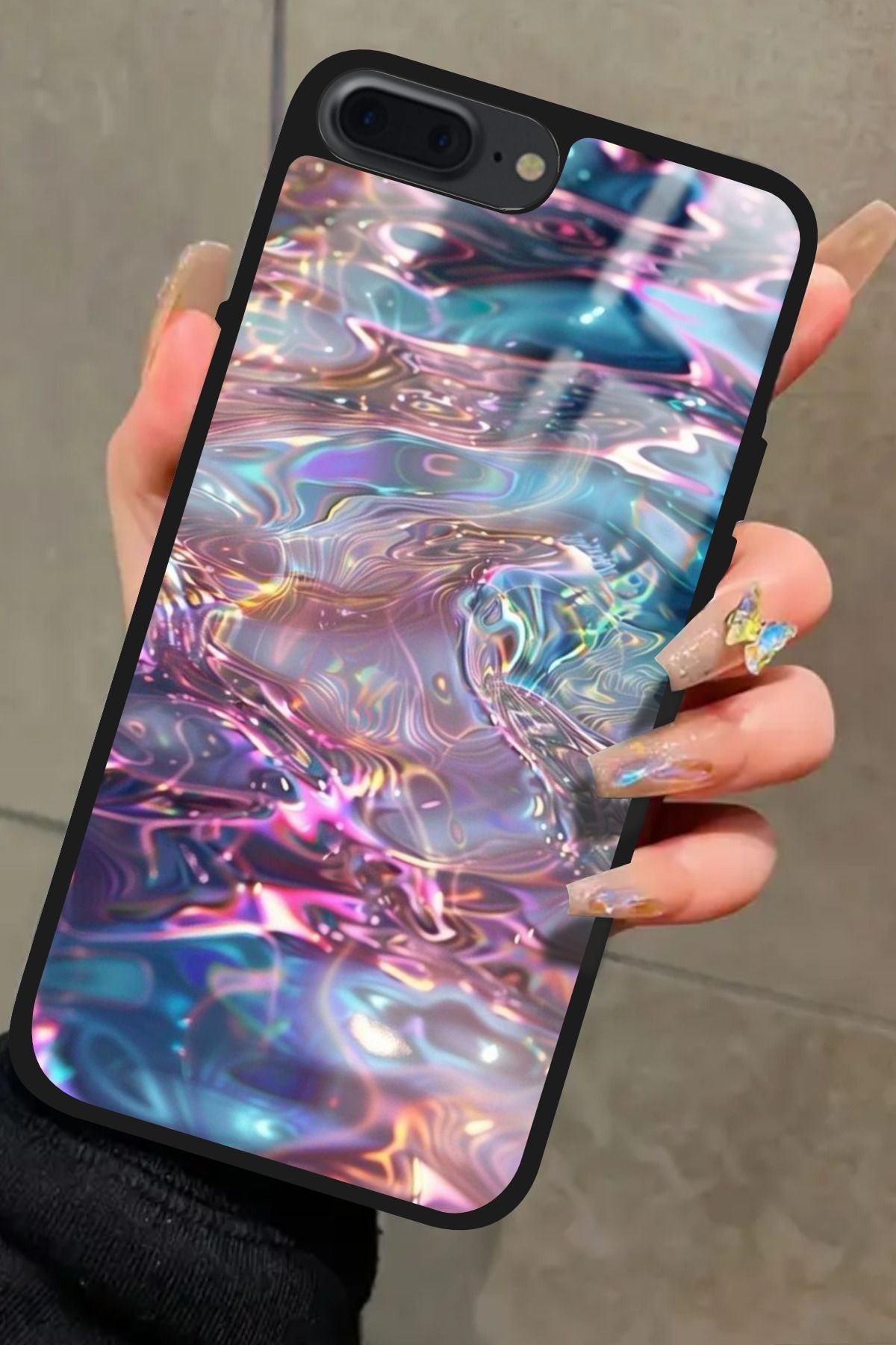 Snacase iPhone 8 Plus Uyumlu Simli Dalga Tasarımlı Glossy Premium Kılıf