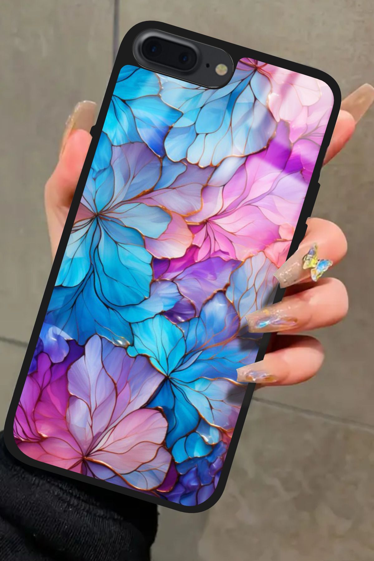 Snacase iPhone 7 Plus Uyumlu Pembe Çiçek Tasarımlı Glossy Premium Kılıf