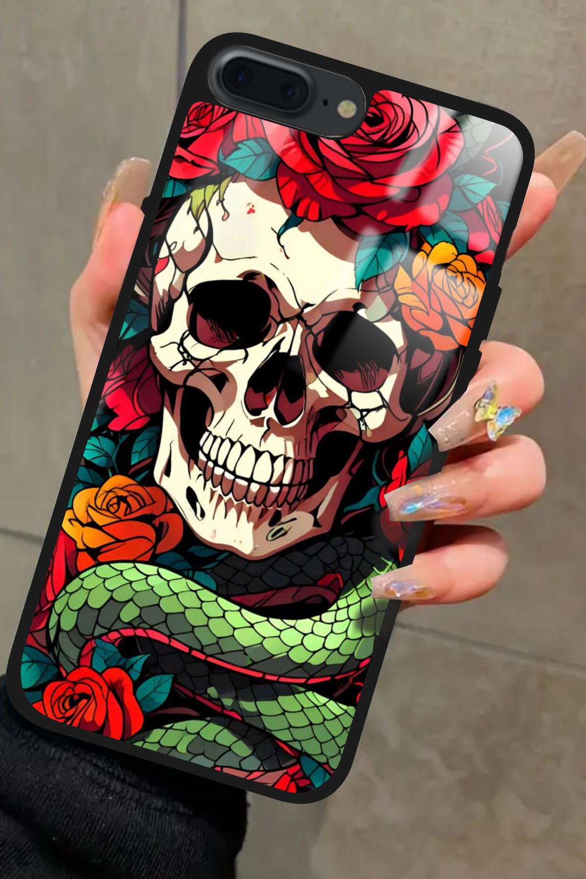 Snacase iPhone 8 Plus Uyumlu Kurukafa Posteri Tasarımlı Glossy Premium Kılıf