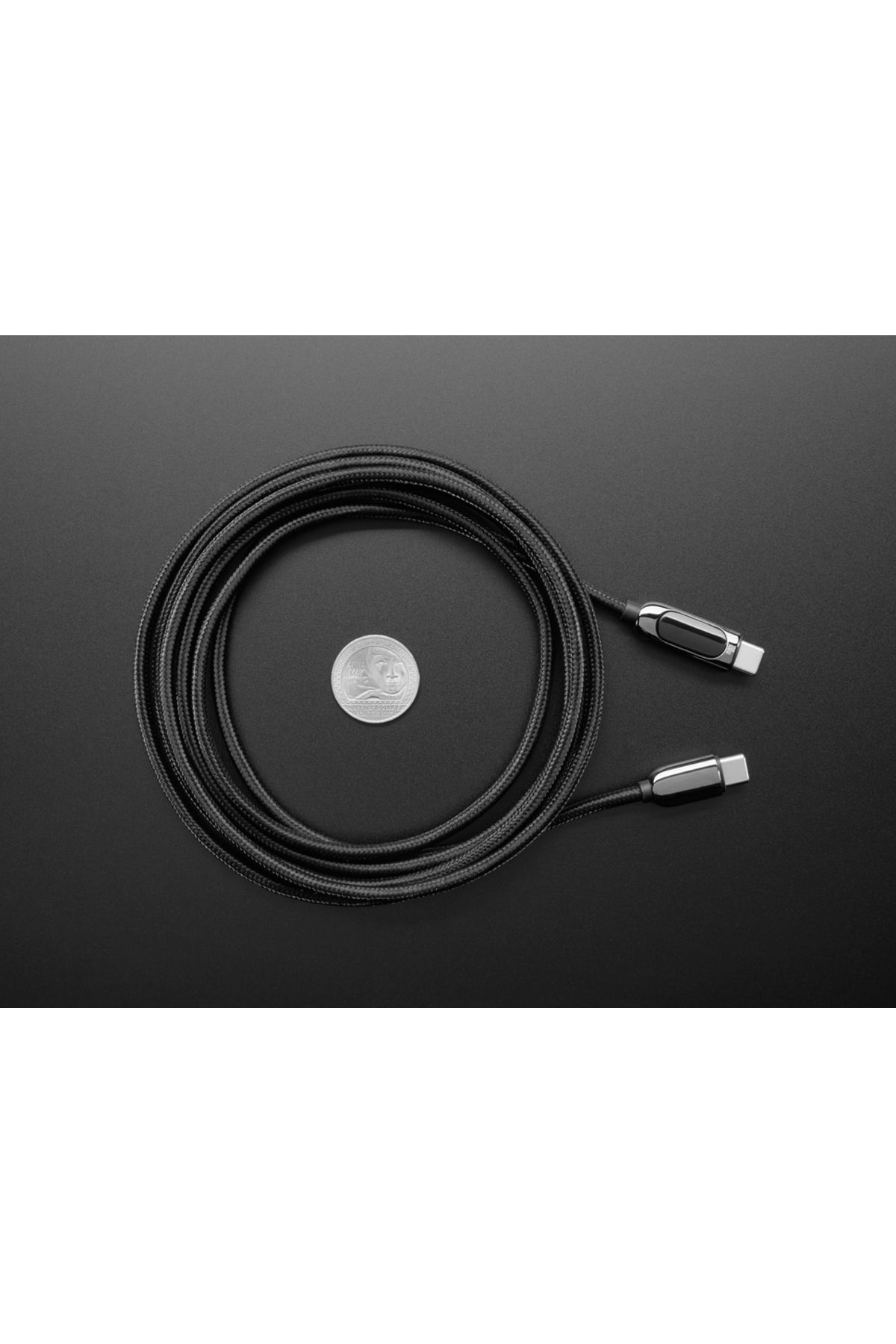 Adafruit-USB C to USB C Cable with Display 100W - 2 meters, Black braided 5