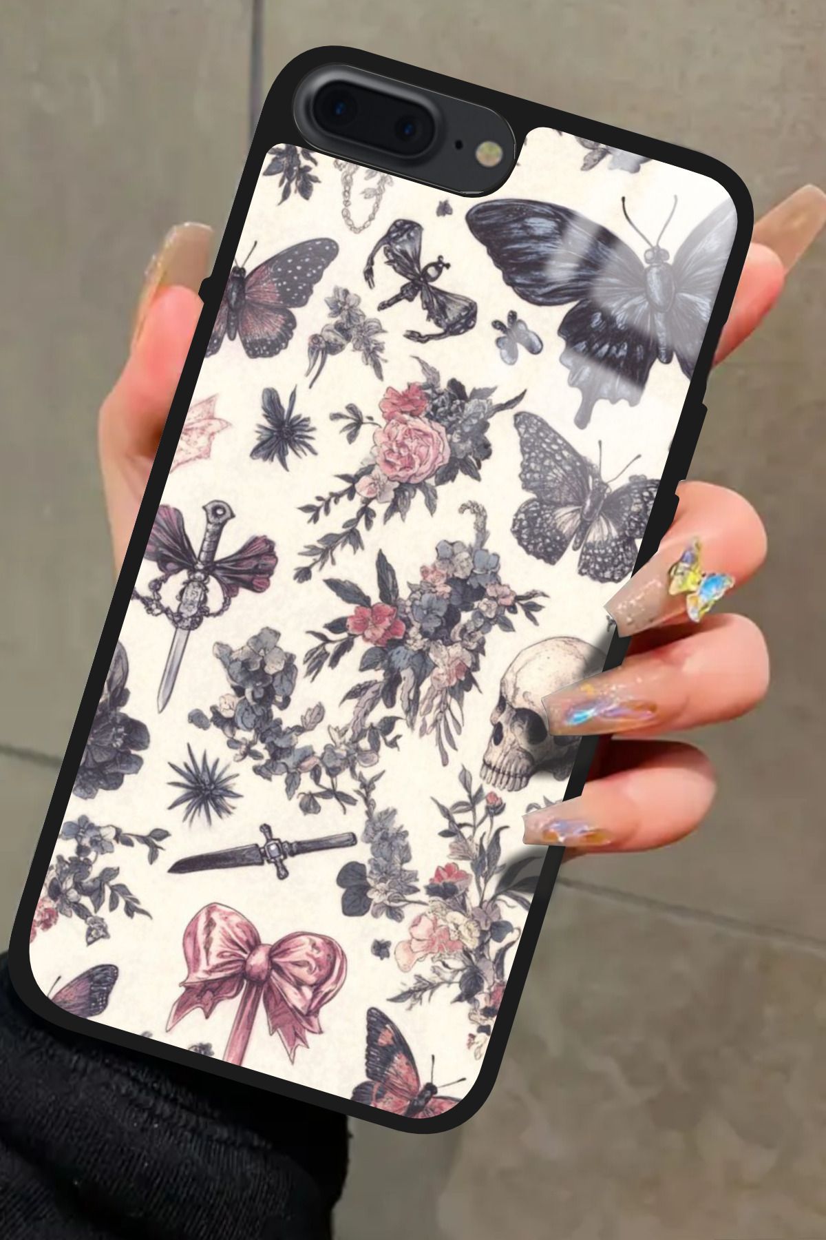 Snacase iPhone 8 Plus Uyumlu Kurukafa Tasarımlı Glossy Premium Kılıf