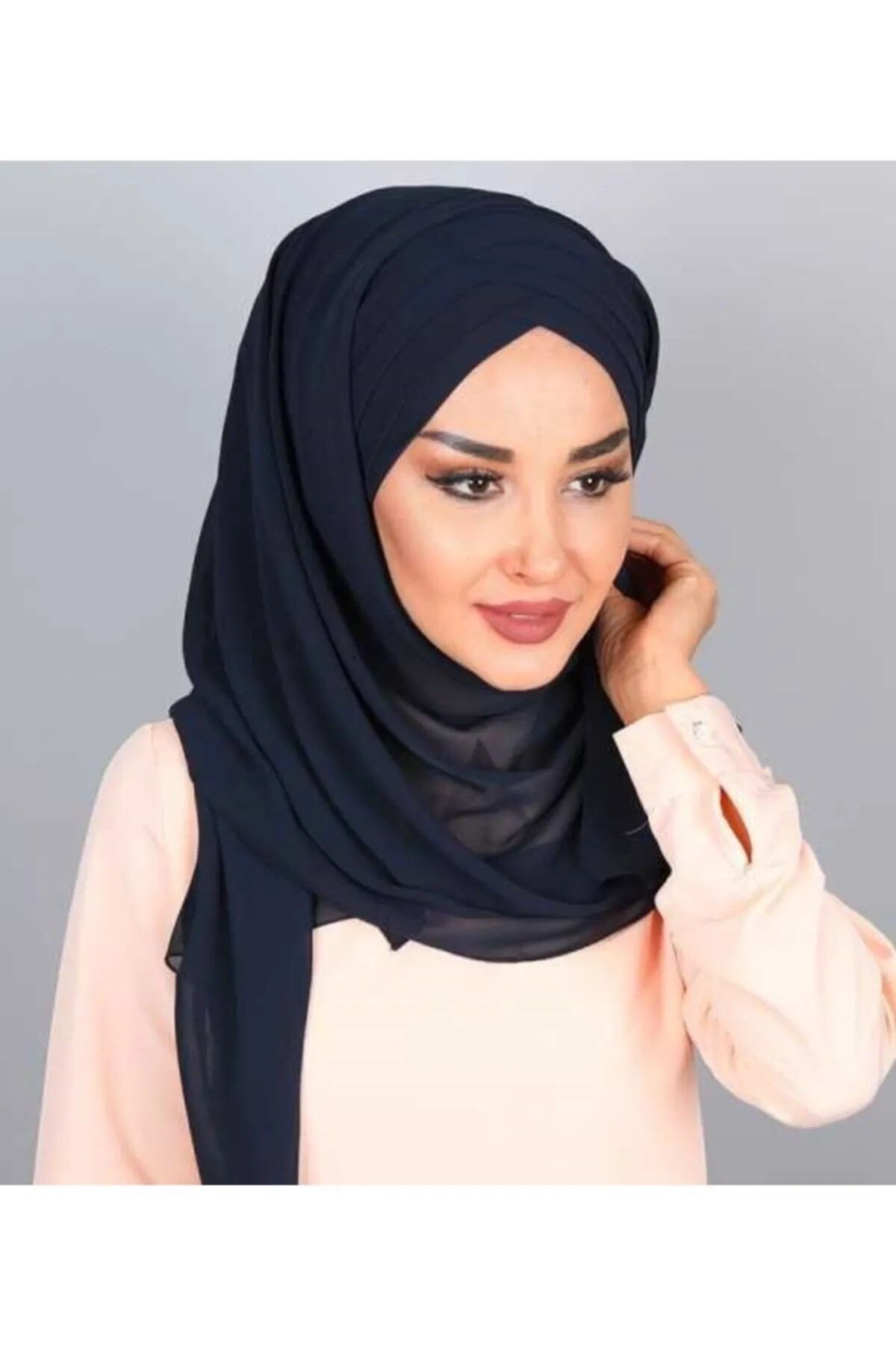 Sahra Şal Dünyası Üç Bantlı Şal Acık Lacivert (HAZIR MODEL)