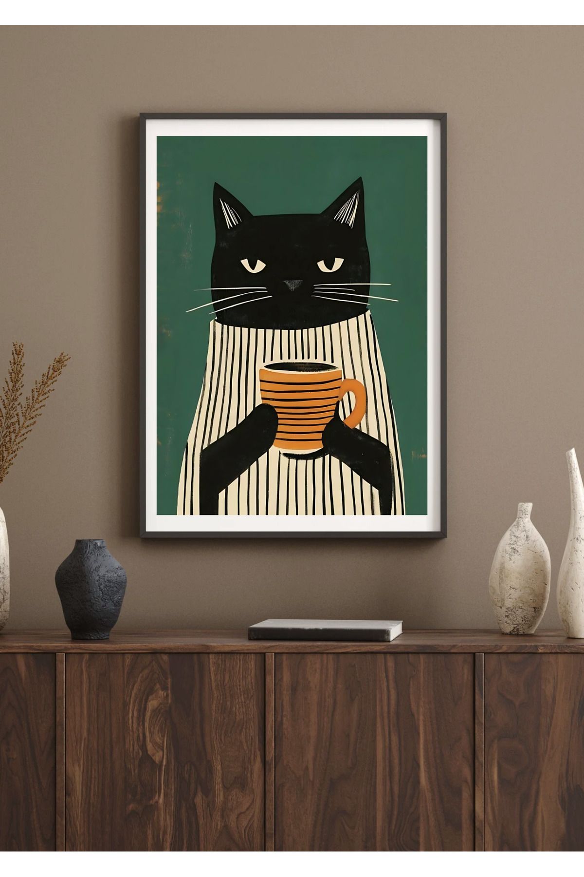 vinnie sanat Coffee and Cat Ahşap Çerçeveli Tablo