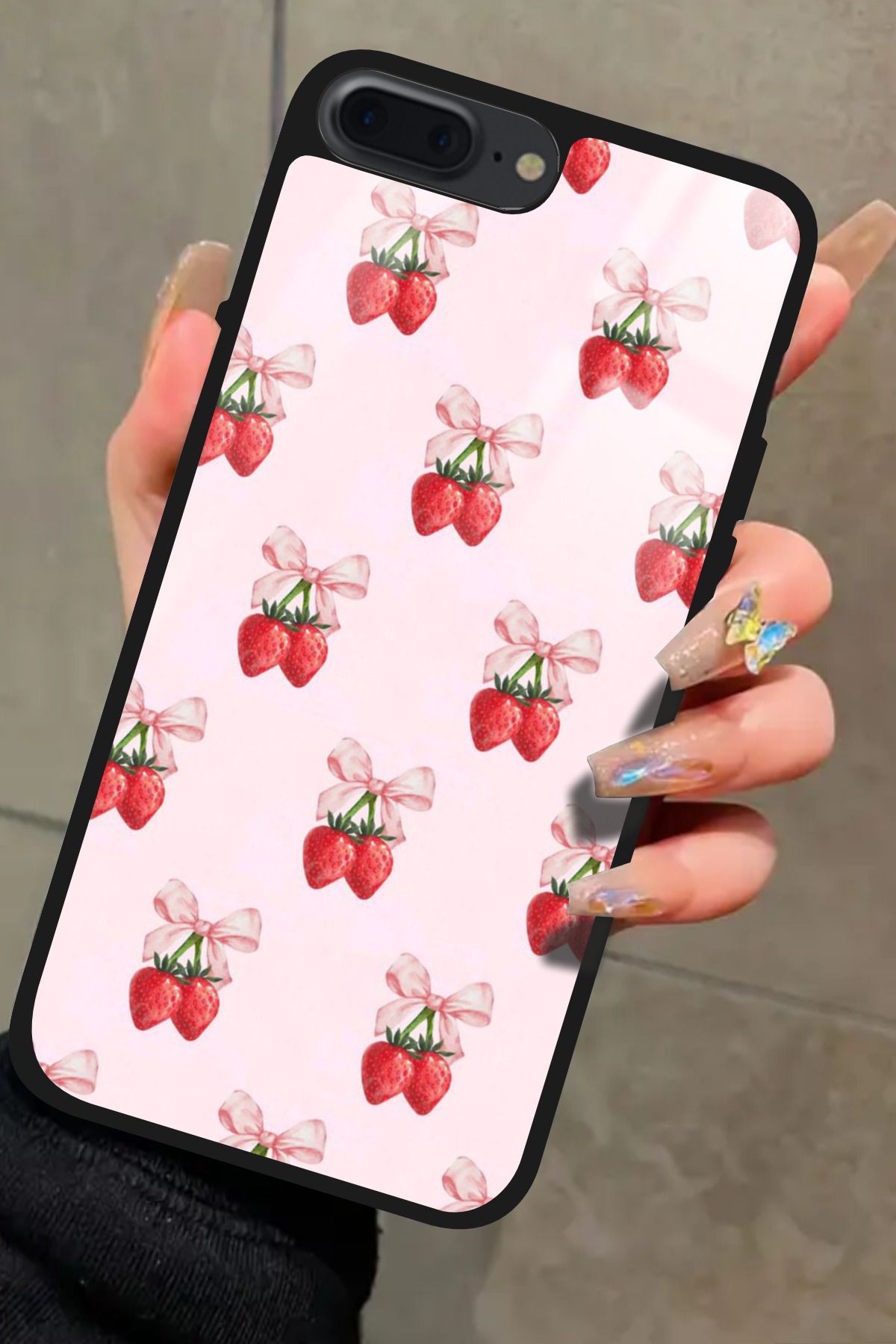 Snacase iPhone 8 Plus Uyumlu Kiraz Tasarımlı Glossy Premium Kılıf