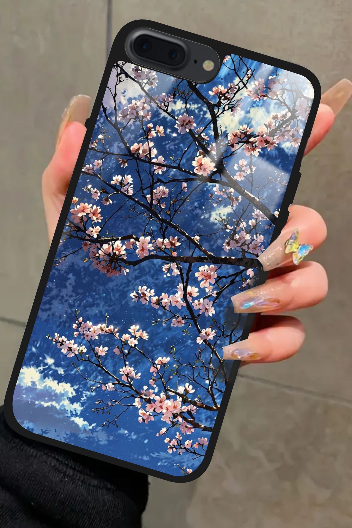 Snacase iPhone 8 Plus Uyumlu Van Gogh Mavi Ağaç Tablo Tasarımlı Glossy Premium Kılıf