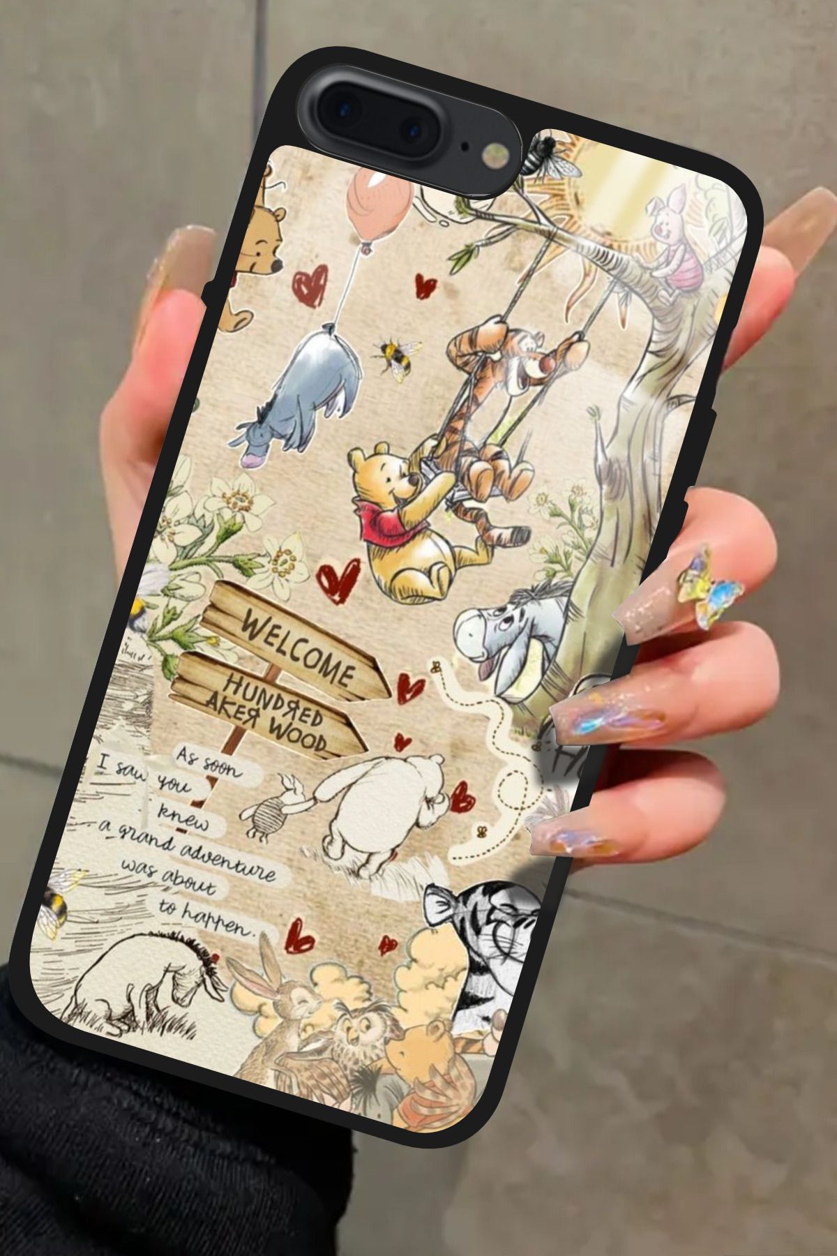 Snacase iPhone 8 Plus Uyumlu Ayı Winnie Tasarımlı Glossy Premium Kılıf