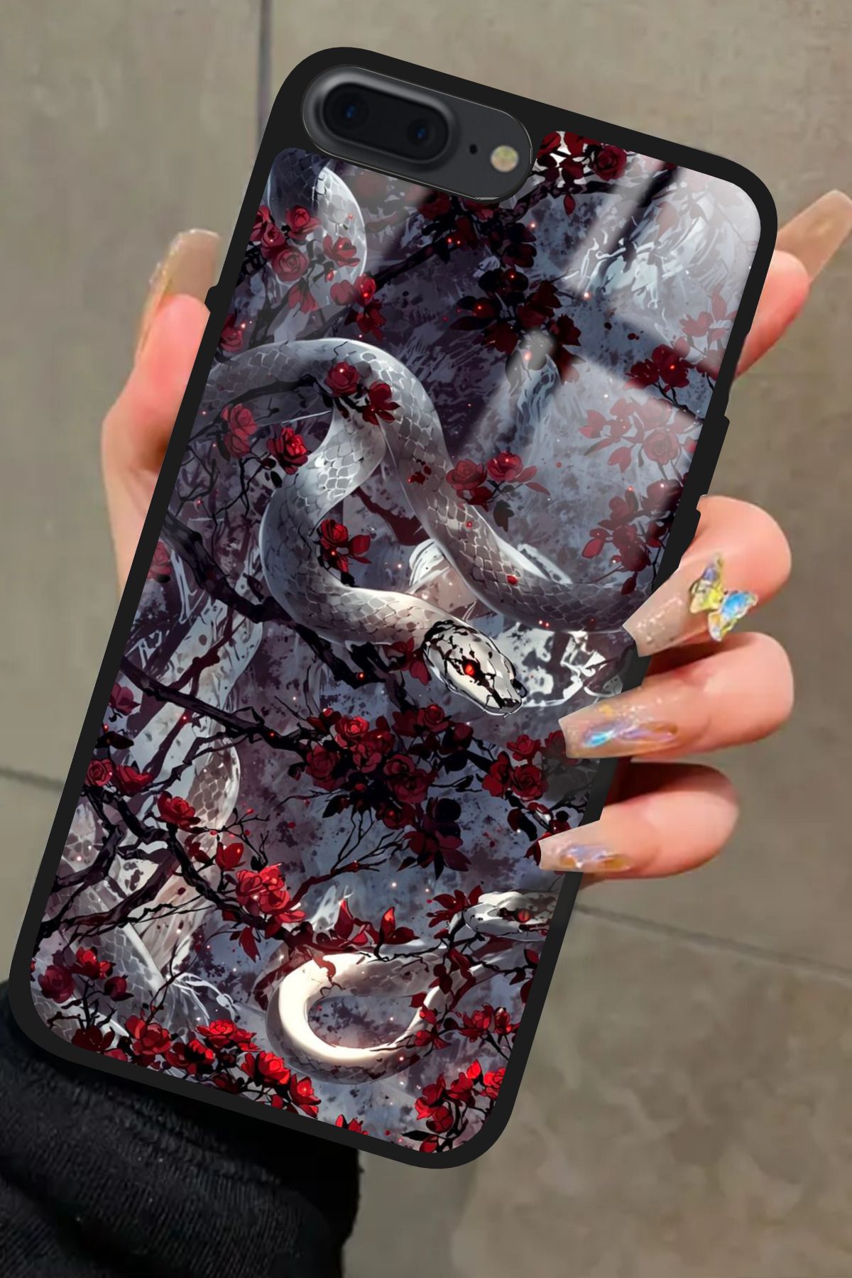 Snacase iPhone 8 Plus Uyumlu Kırmızı Ağaç Tablosu Tasarımlı Glossy Premium Kılıf
