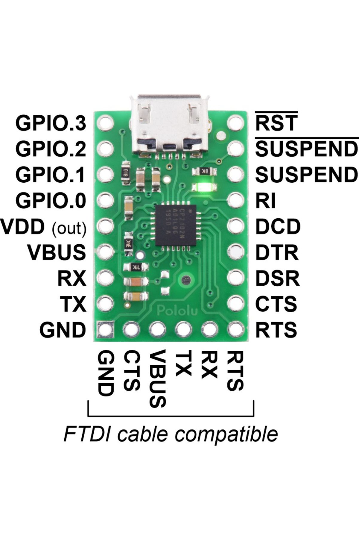 Pololu-Breakout adapter USB-to-serial Pololu CP2102N 3