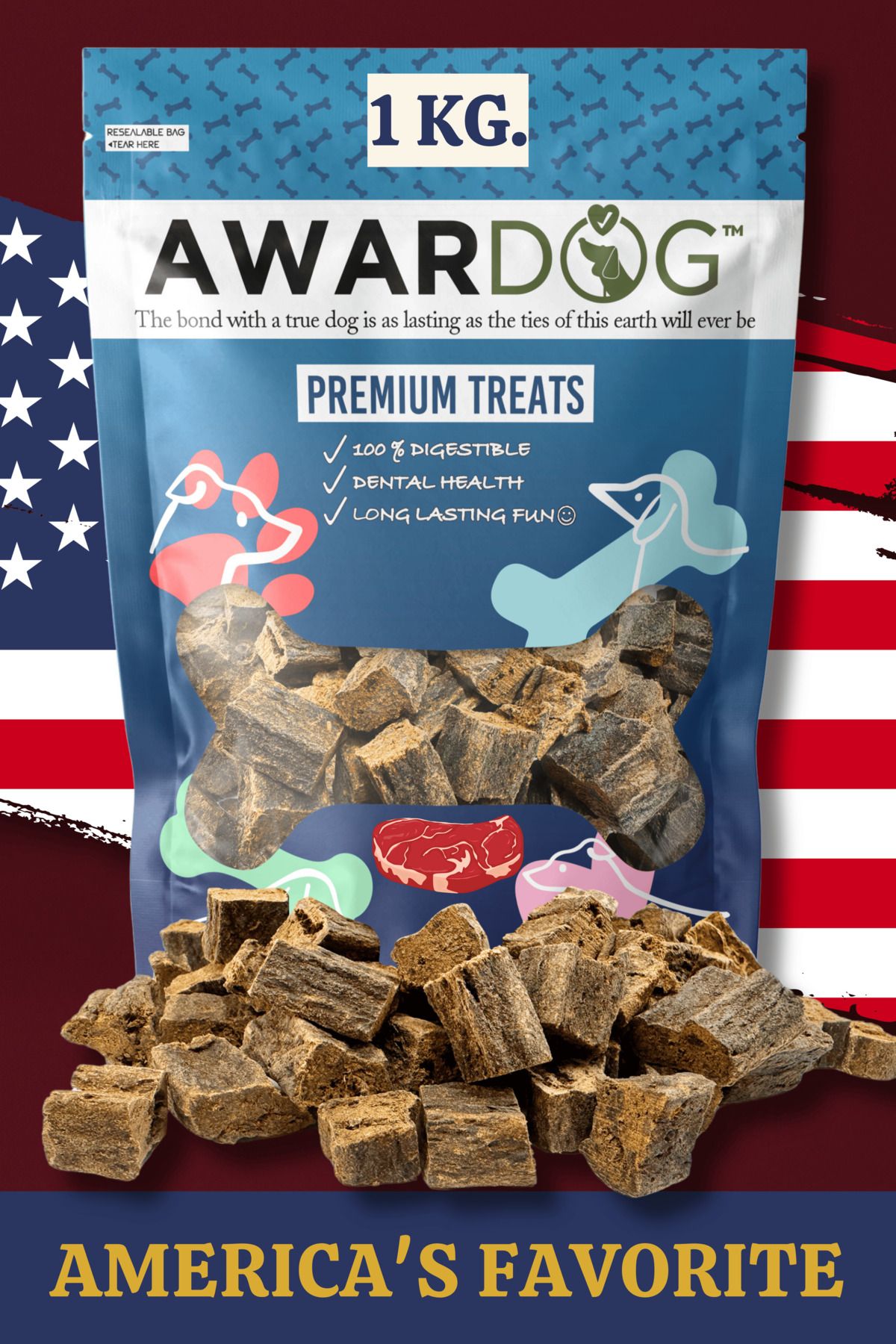 AWARDOG %100 Doğal Kuzu Etli Ciğer Küpleri – Yüksek Proteinli Köpek Ödül Maması (1 KG)