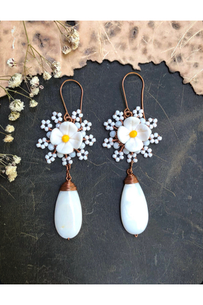 MODA Taşlı El Yapımı Bakır Tel Sarma Küpe