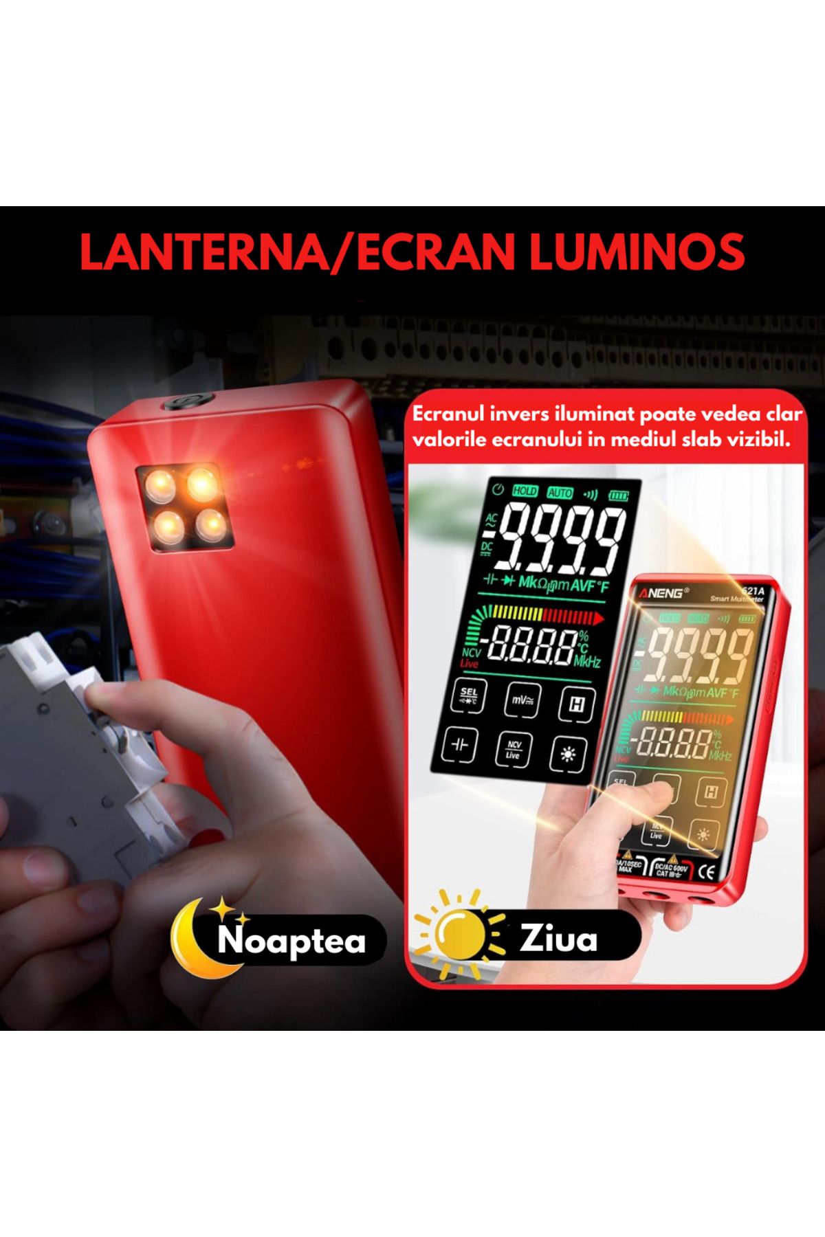 Vittalist-Digital Multimeter, Lcd Screen, Automatic Warning And Detection, Dc/ac Current Measurement, Red 2