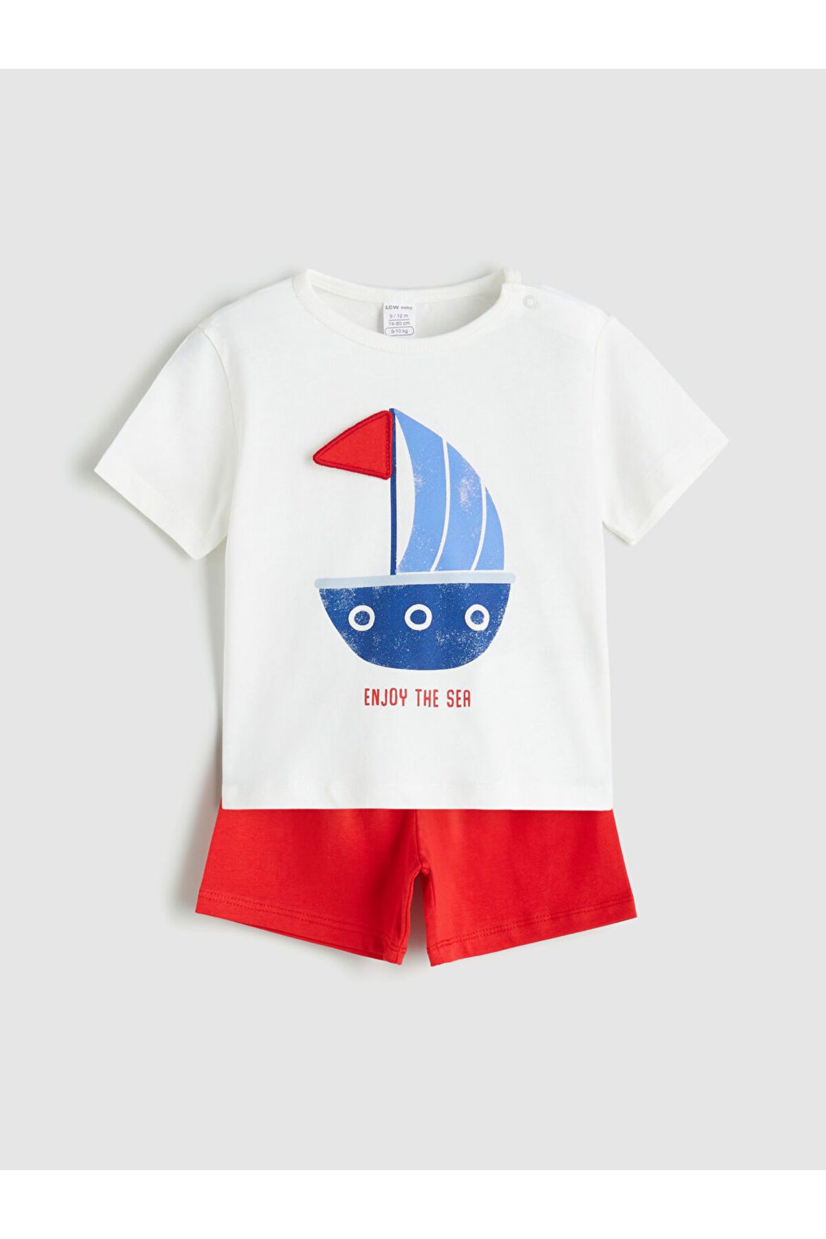 LC Waikiki LCW baby Ekru Bisiklet Yaka Baskılı Erkek Bebek Tişört ve Şort 2'li