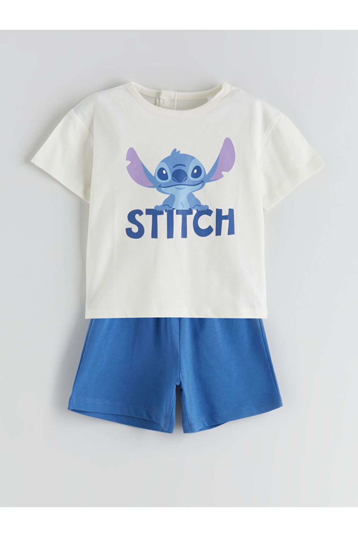 LC Waikiki LCW baby Ekru Lilo & Stitch Baskılı Erkek Bebek Tişört ve Şort 2'li