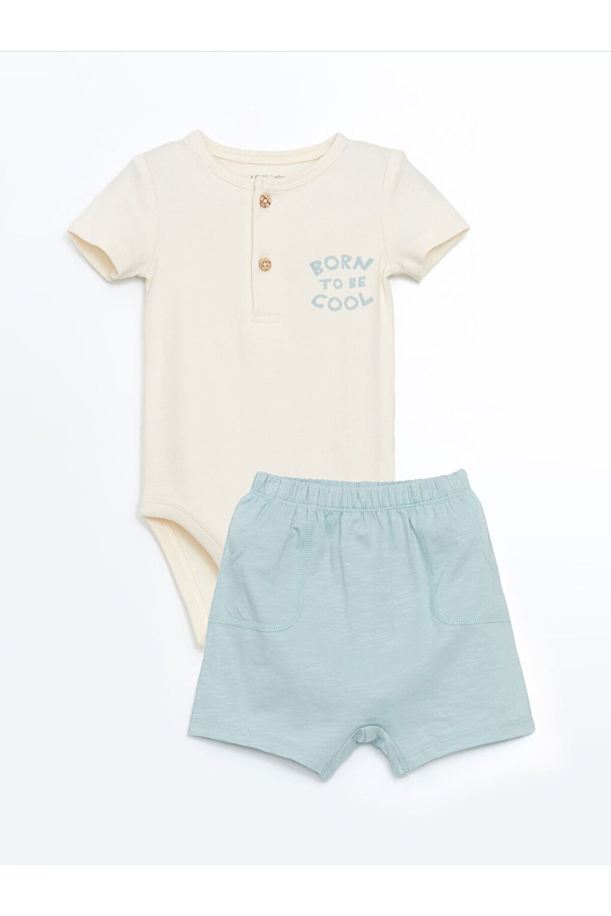 LC Waikiki LCW baby Ekru Erkek Bebek Çıtçıtlı Body ve Şort 2'li Takım