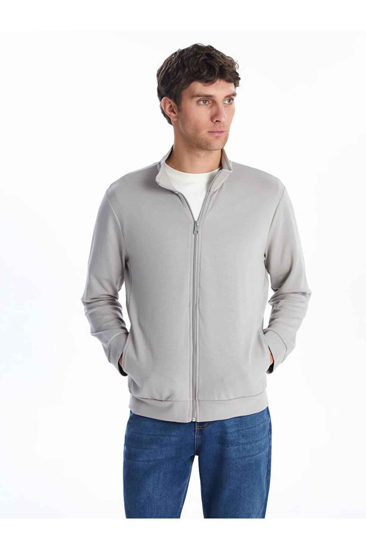 LC Waikiki Dik Yaka Uzun Kollu Erkek Fermuarlı Sweatshirt