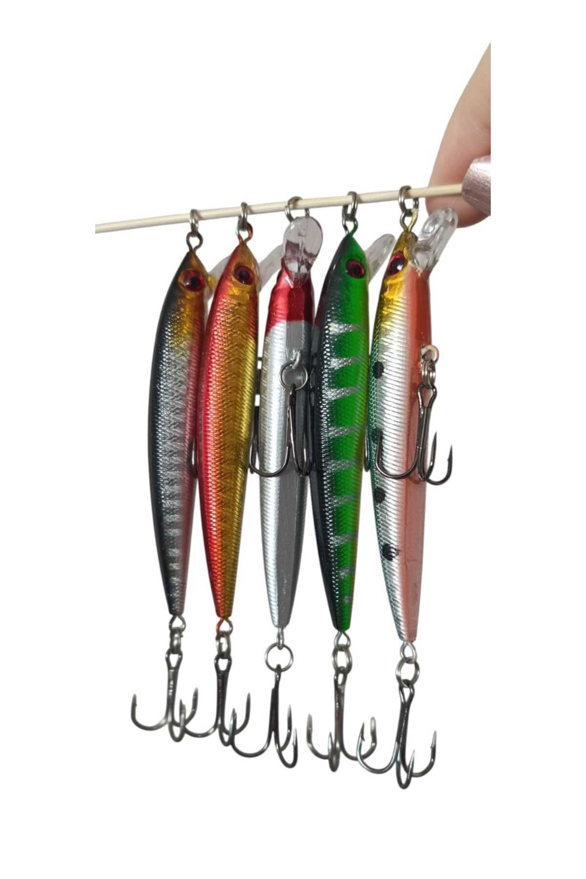 hobidaşım 5’li Floating Minnow Sert Balık Yemi Seti – 8.5 cm, 8.6g, Holografik Renkli, 3D Gözlü, Çıngıl Sesli